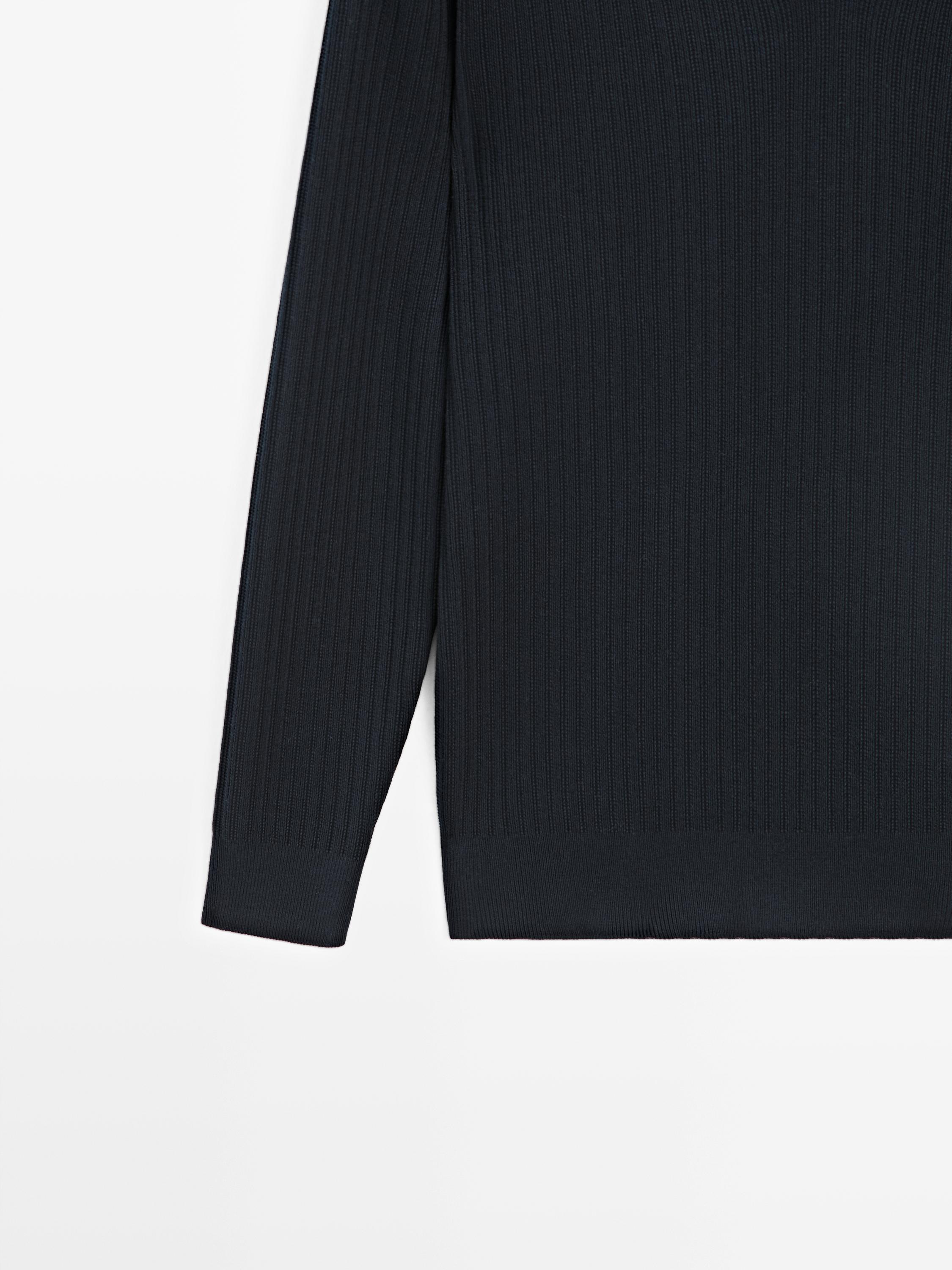 Cotton blend knit polo sweater — NAVY BLUE