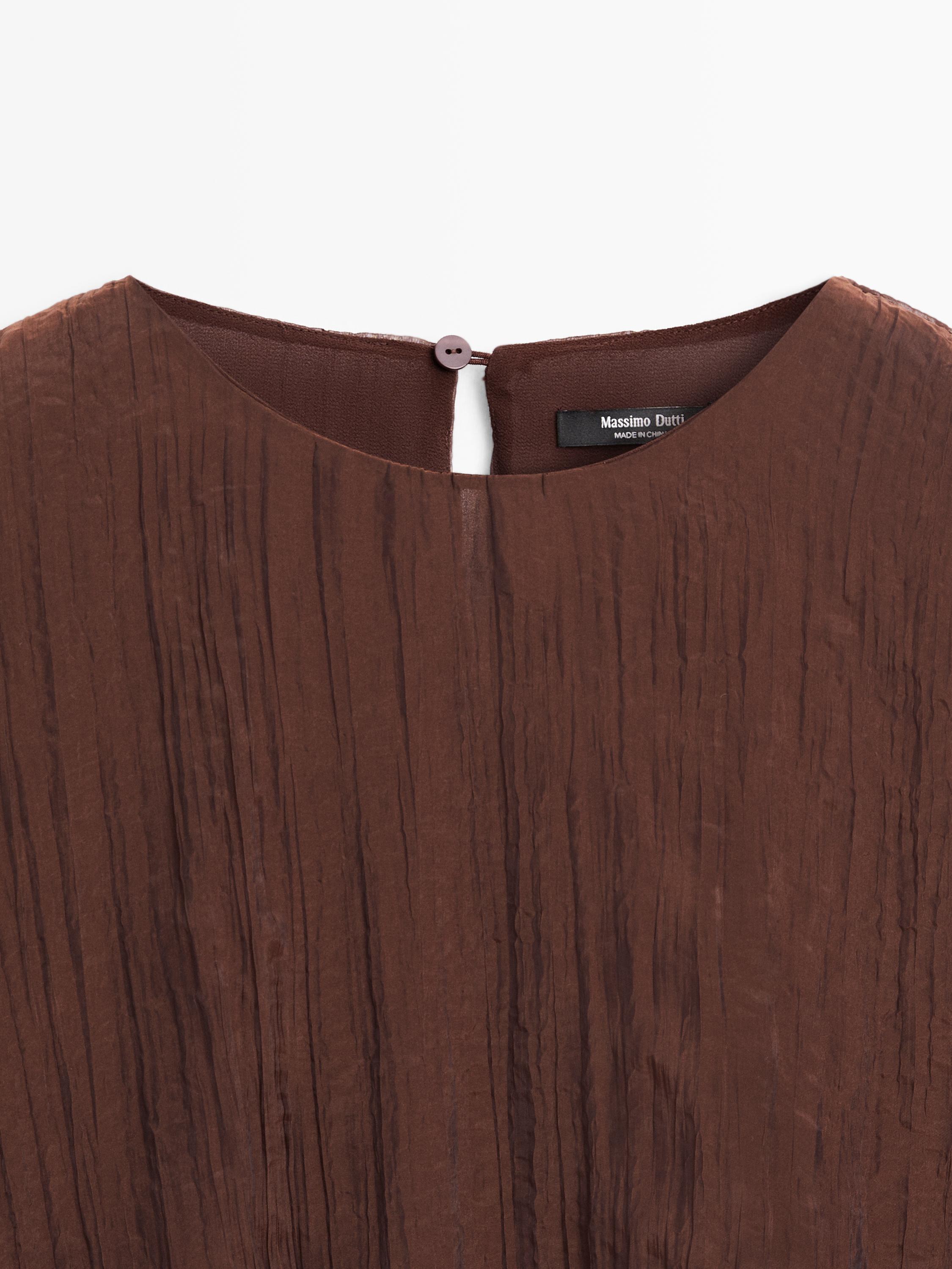 Blouse with sash belt and gathered details — Caramel
