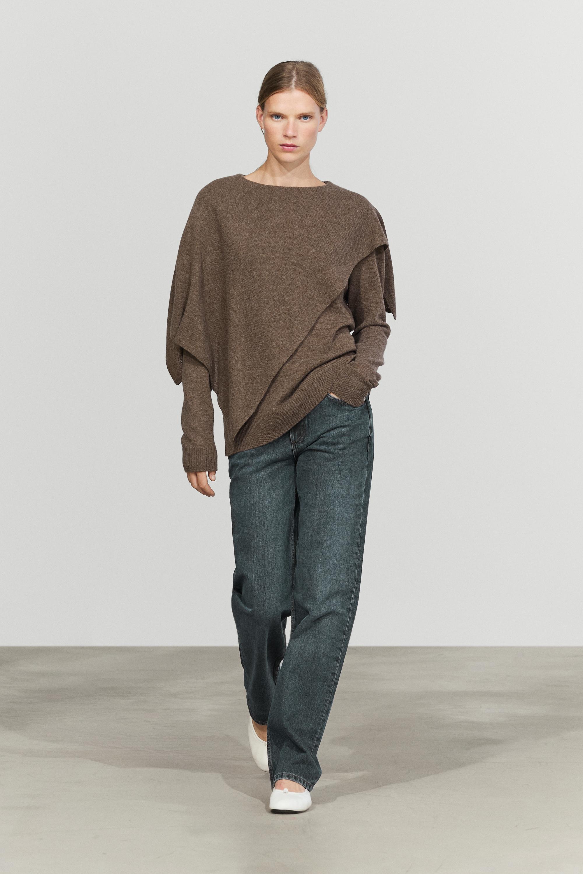 100% wool cape-style knit sweater — BROWN
