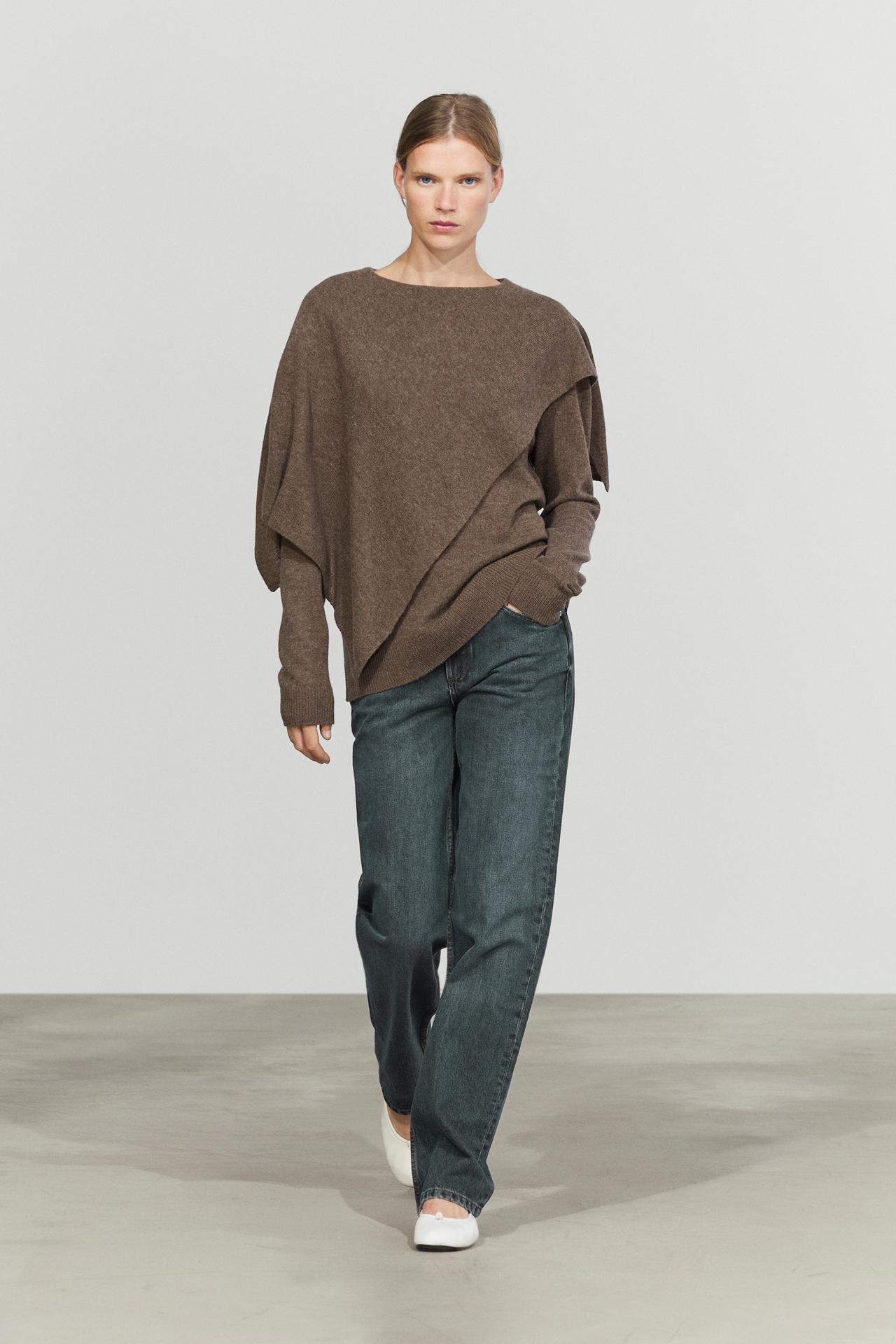 100% wool cape-style knit sweater — BROWN
