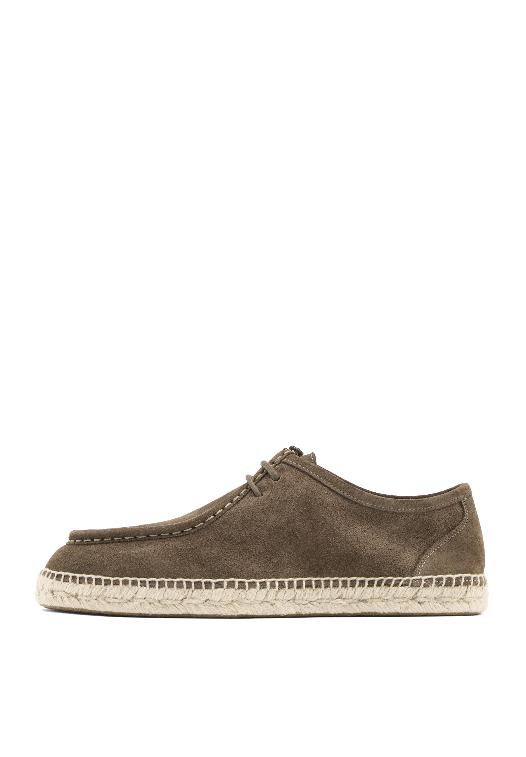 Split leather shoes with moc toe and jute sole — GREY