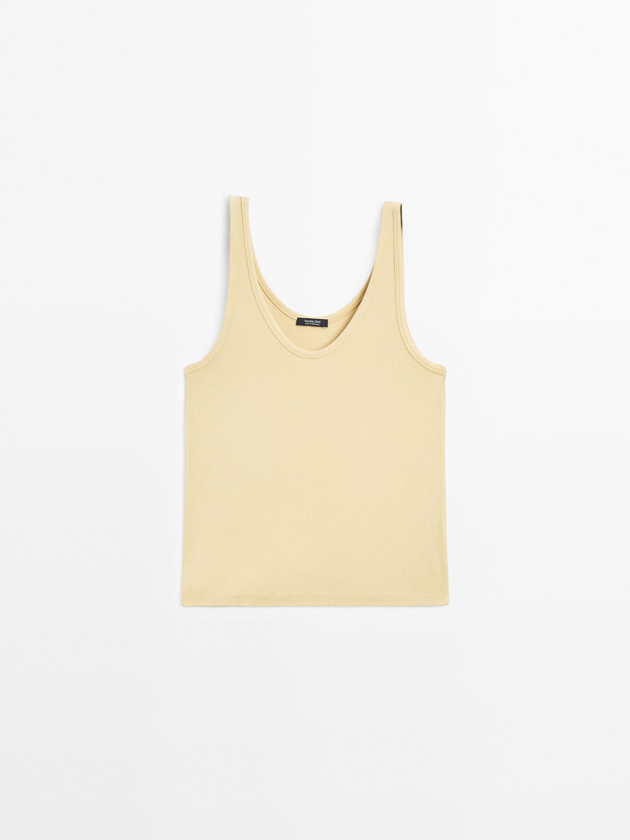 Massimo Dutti - Dame - Top I Rib Med Halsudskæring - Sennepsfarvet - M