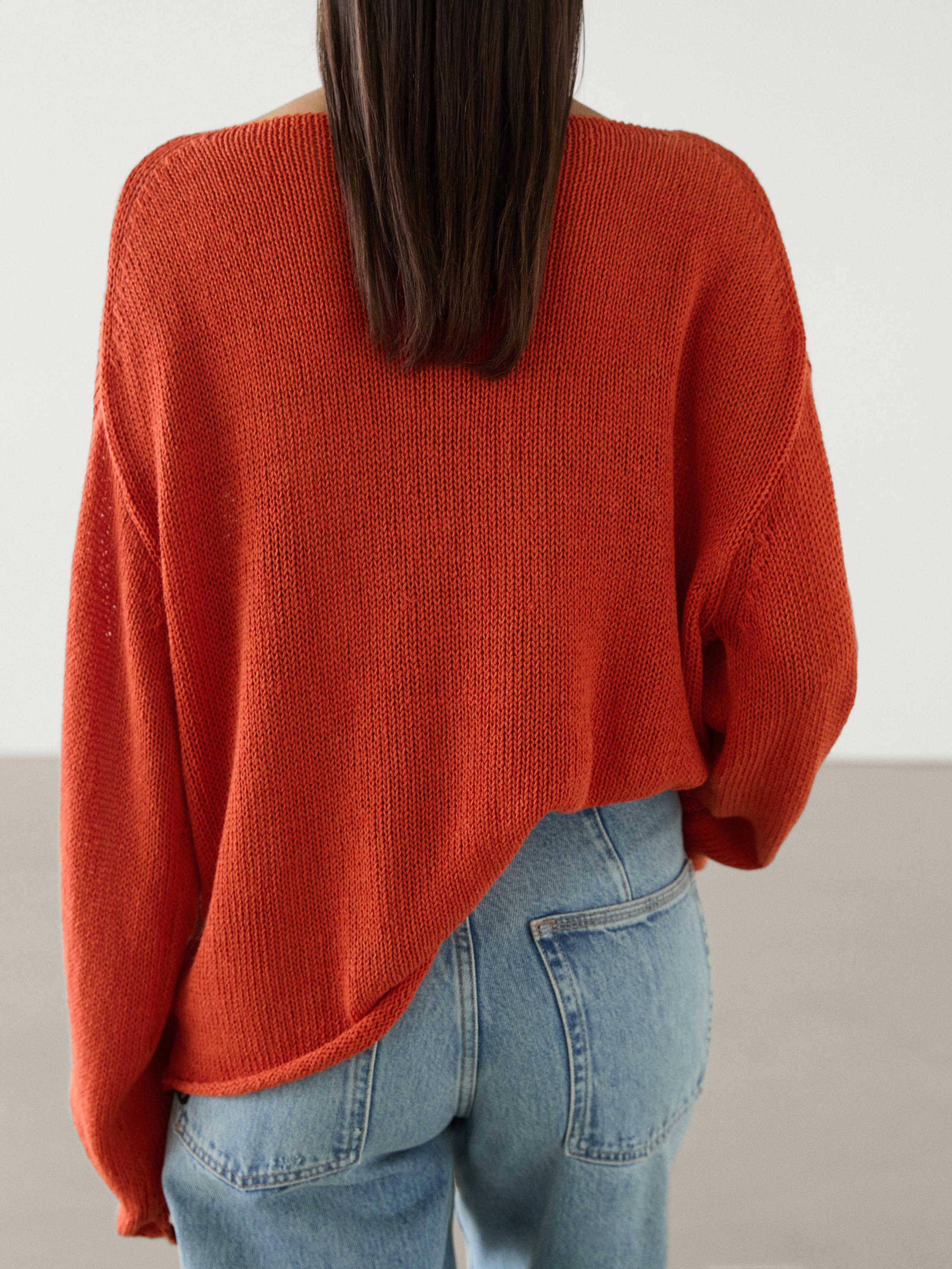 Linen blend boat neck knit sweater