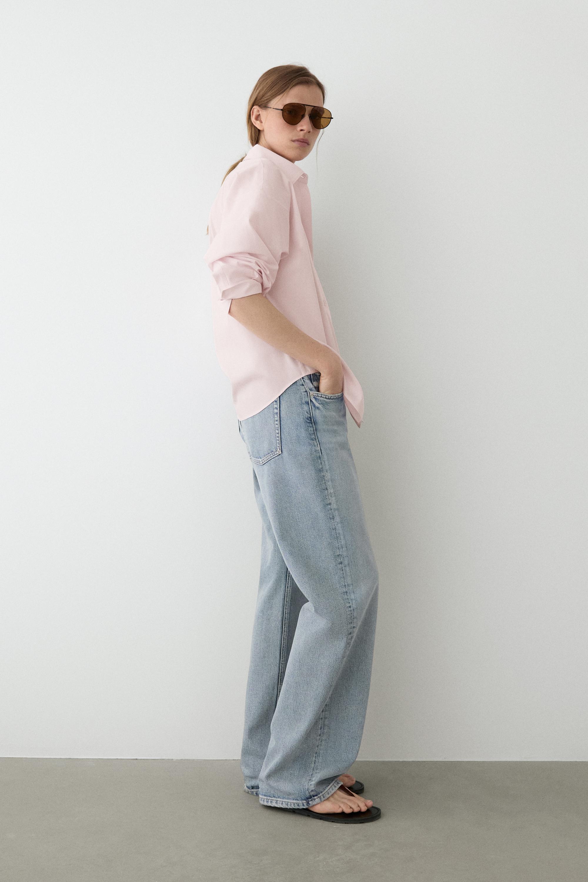 Cotton poplin shirt with dart detail — PINK