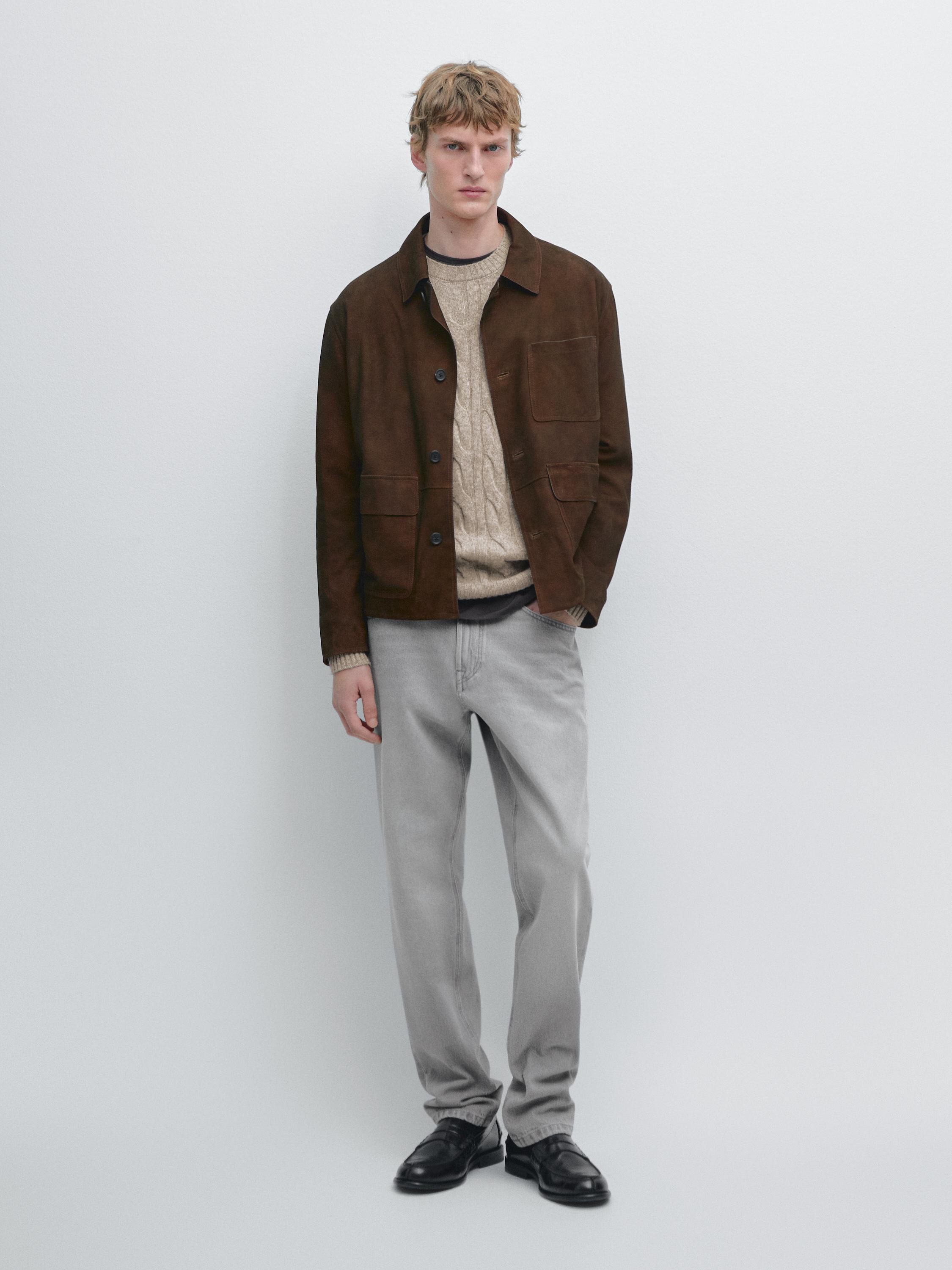 Veste workwear en cuir finition daim