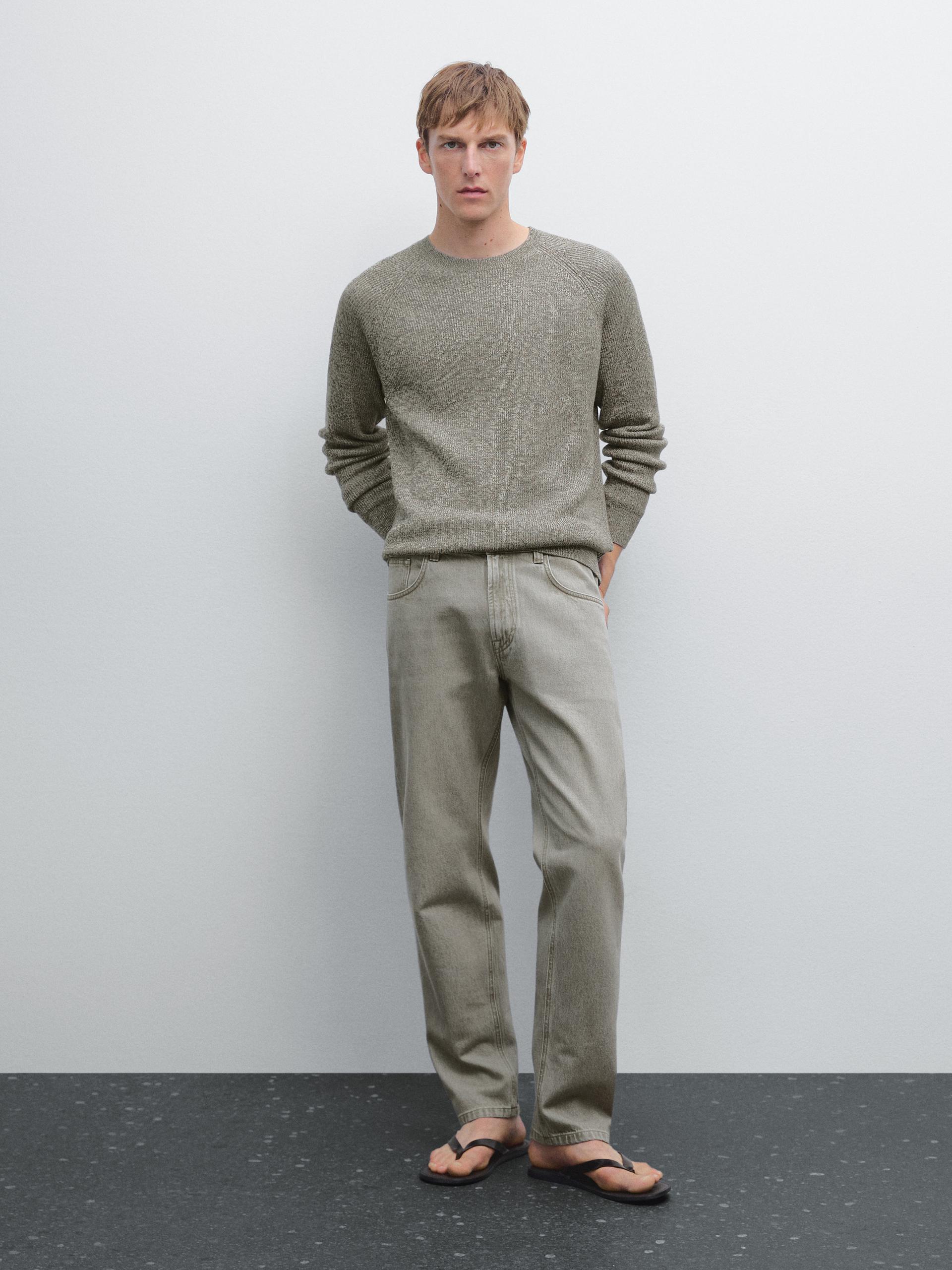Jersey Cuello Redondo Punto Mouline - Lavado - S - Massimo Dutti - Hombre