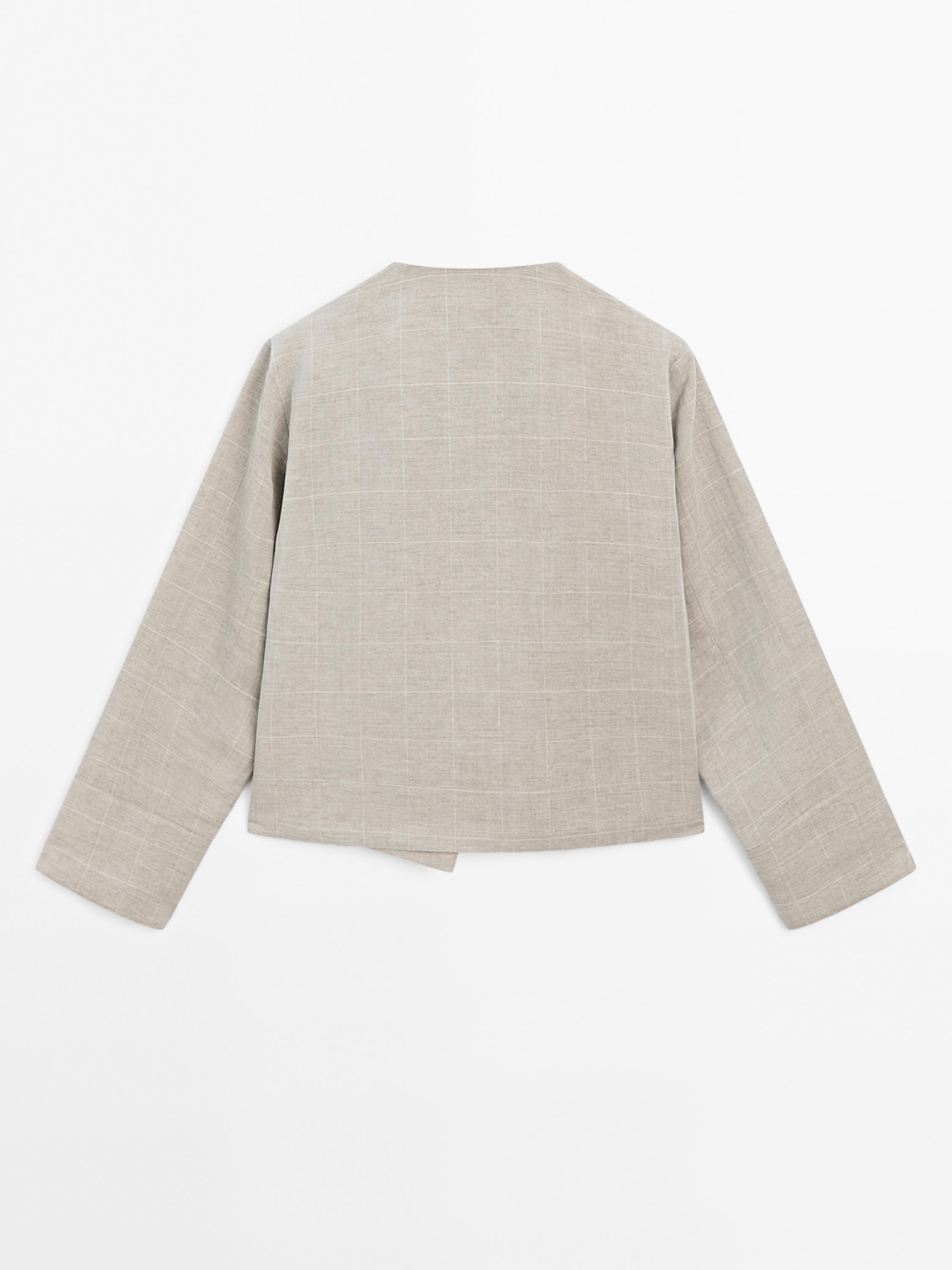 Linen blend check print kimono