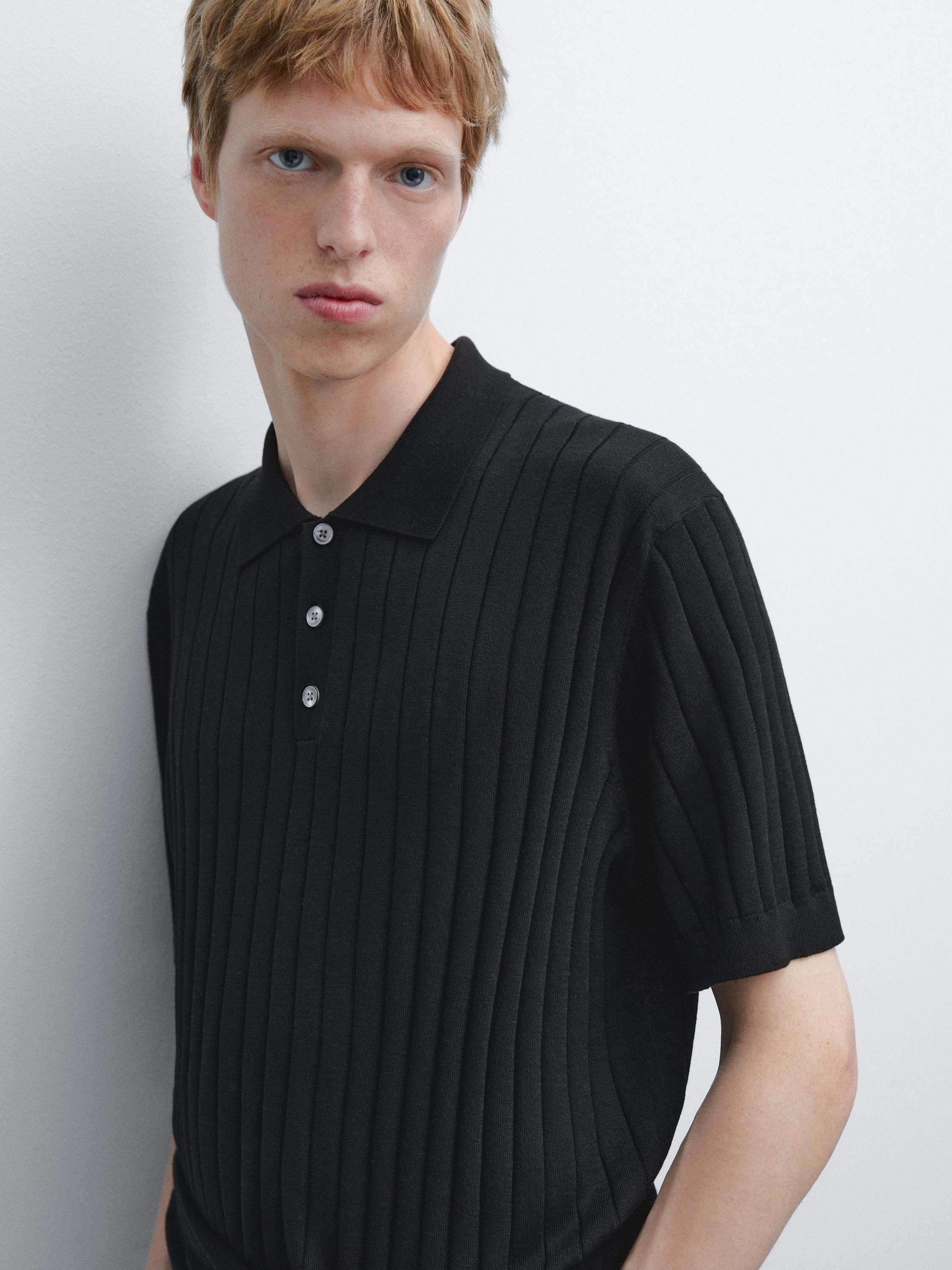 Ribbed knit polo shirt