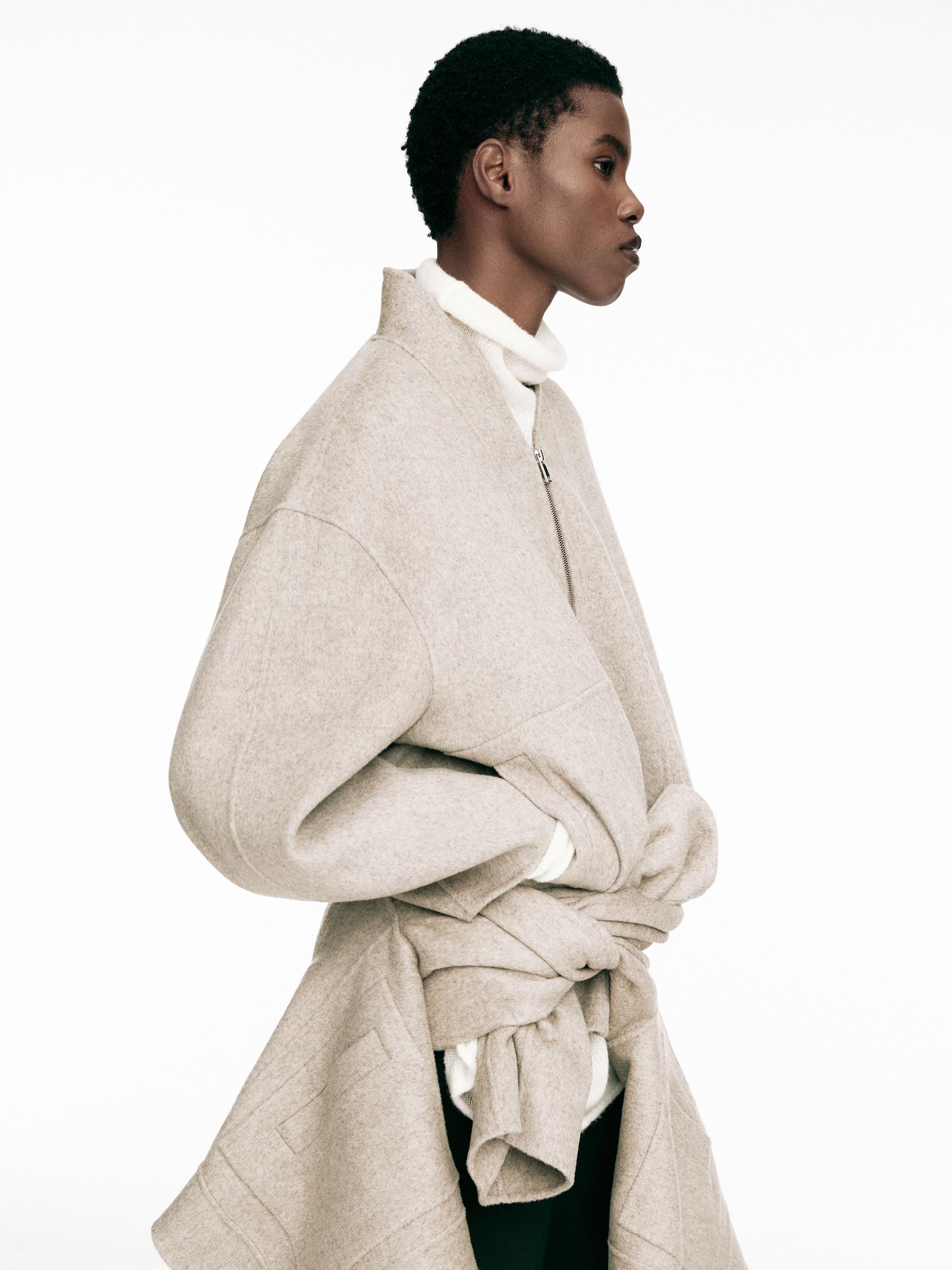 Abrigo cremallera mezcla lana