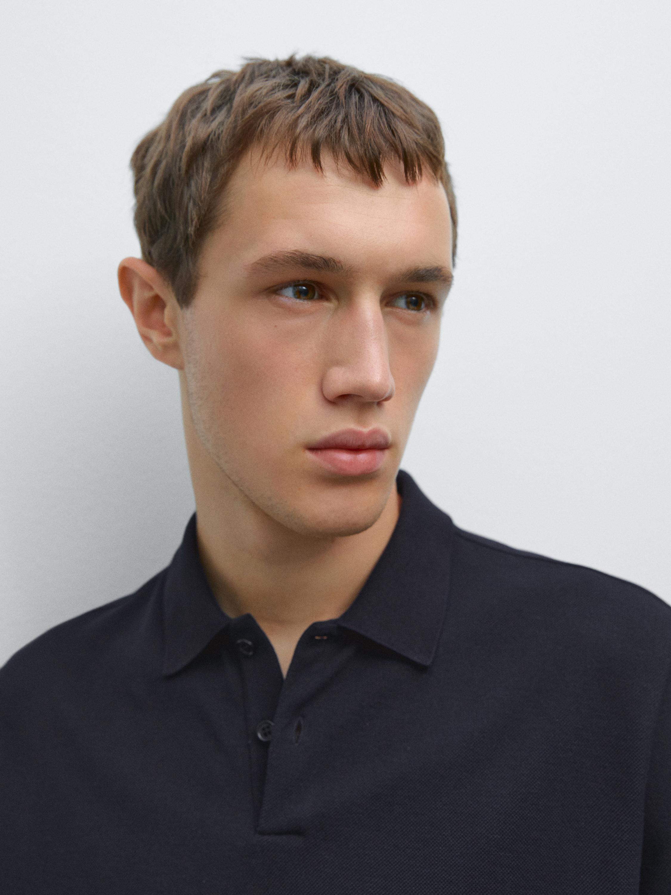 Long sleeve mercerised cotton piqué polo shirt