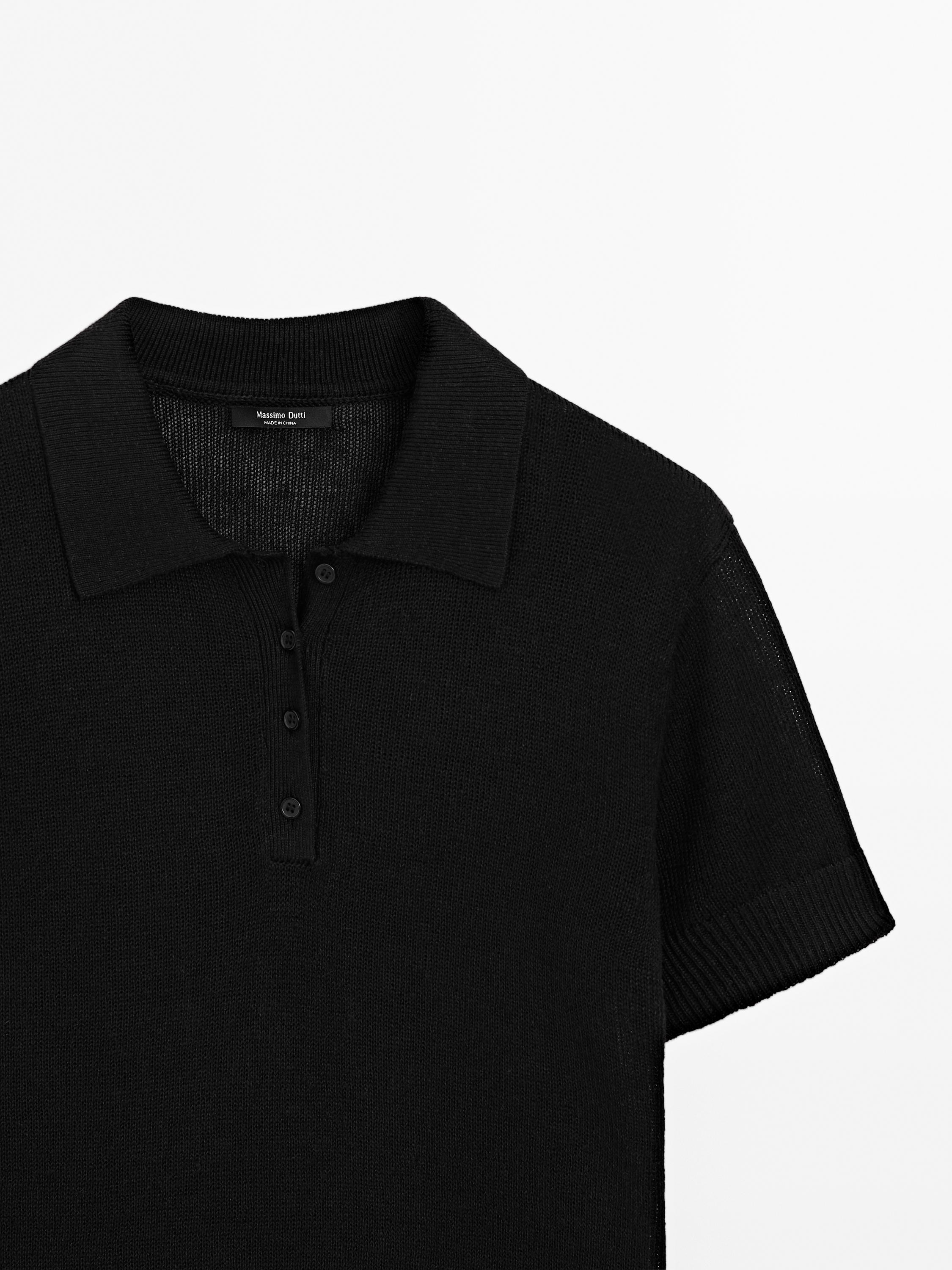 Linen blend cutwork polo sweater