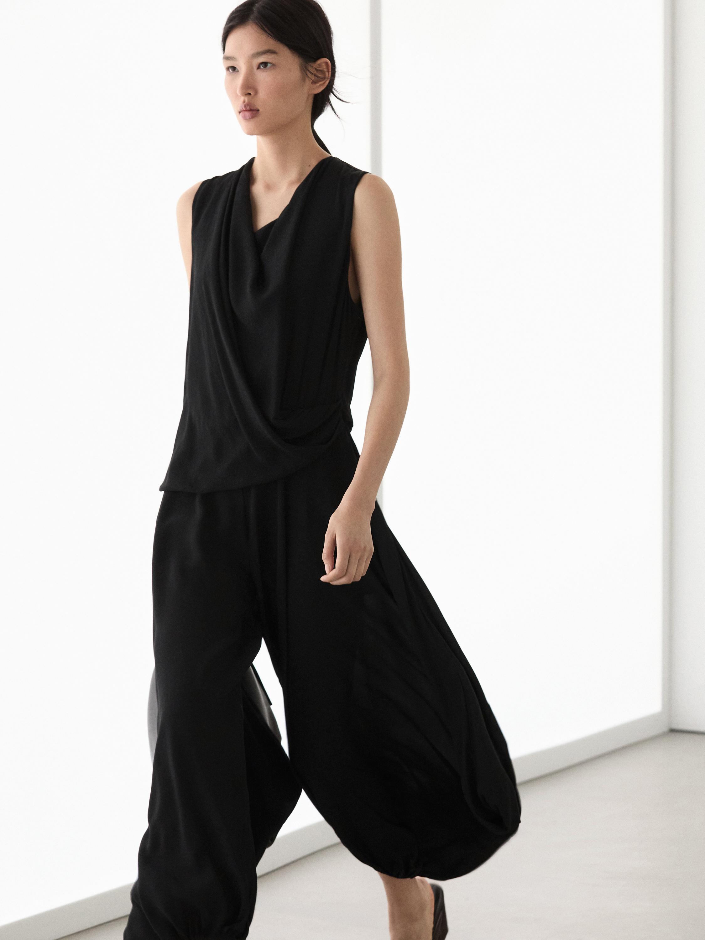 Linen sarouel trousers — BLACK