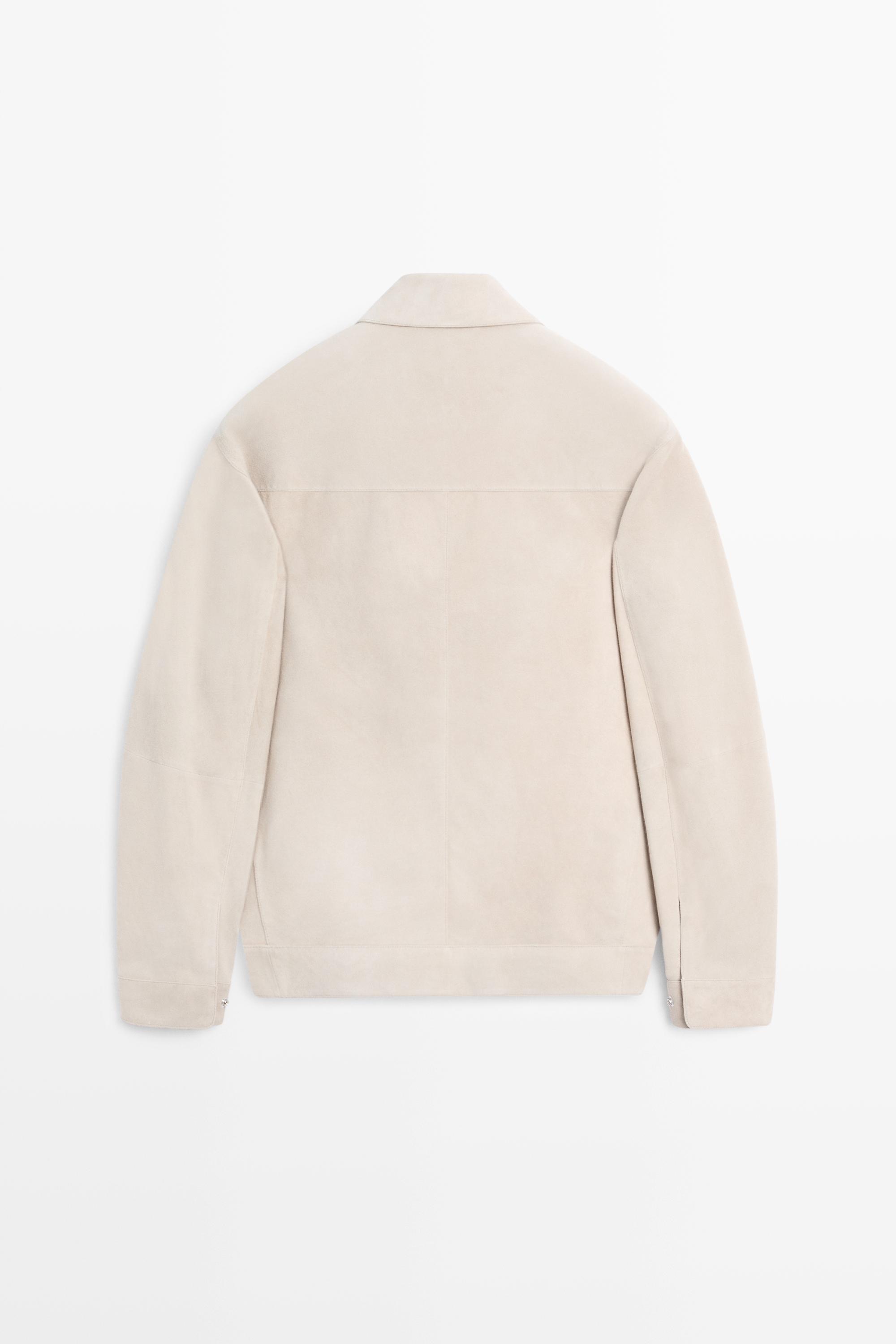 Suede leather collar jacket — Light Beige