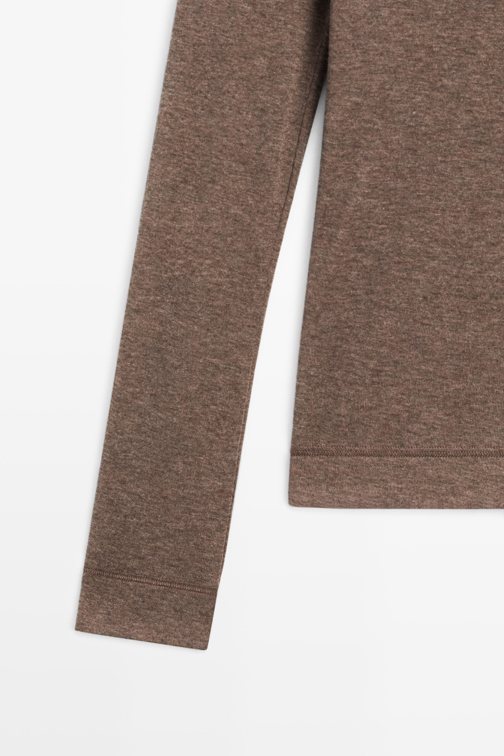 Long sleeve wool polo shirt - MINK