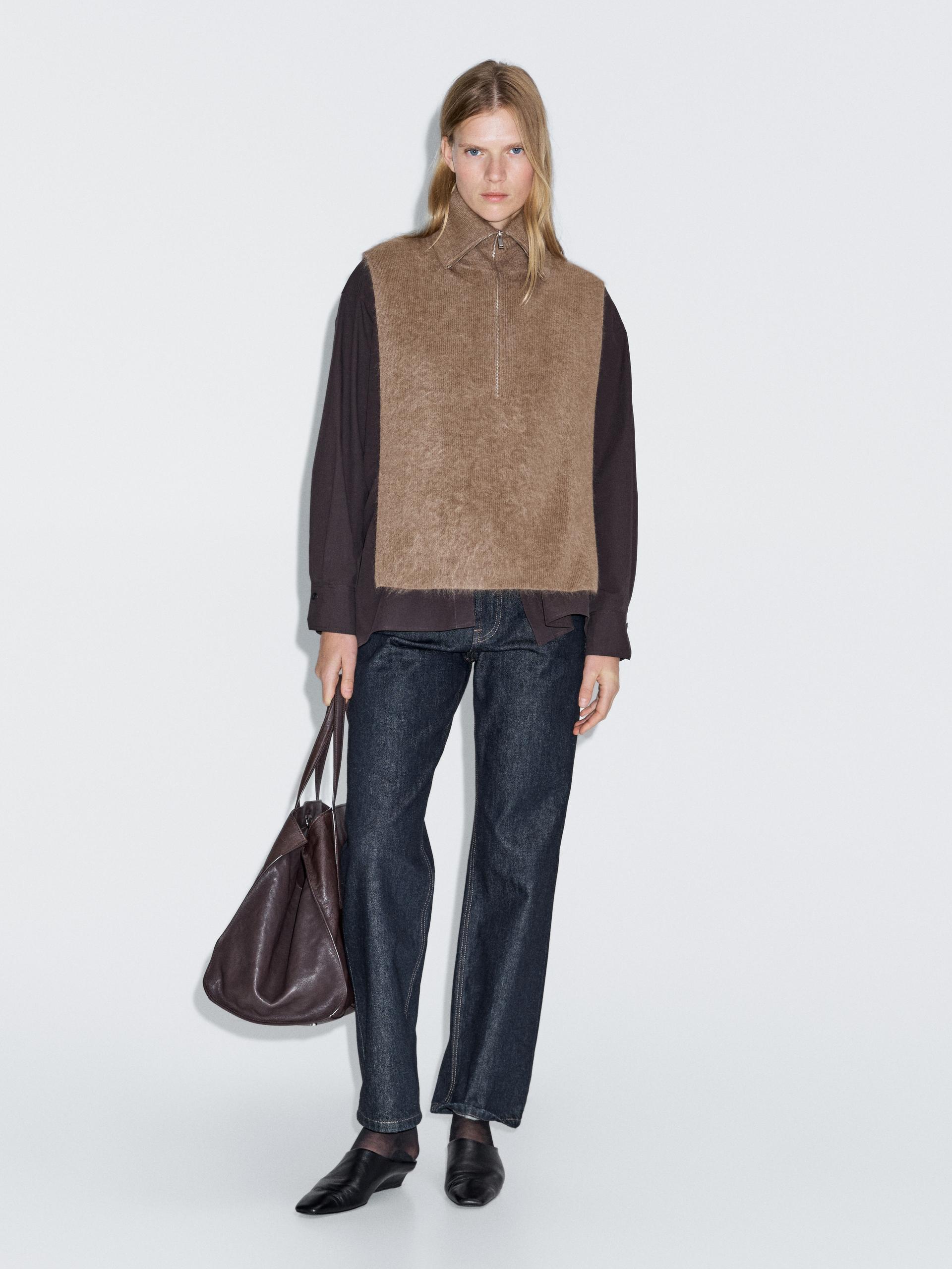 Długa Torebka Na Klatkę Piersiową Ze 100% Kaszmiru Na Suwak - Beżowy - 01 - Massimo Dutti - Kobieta