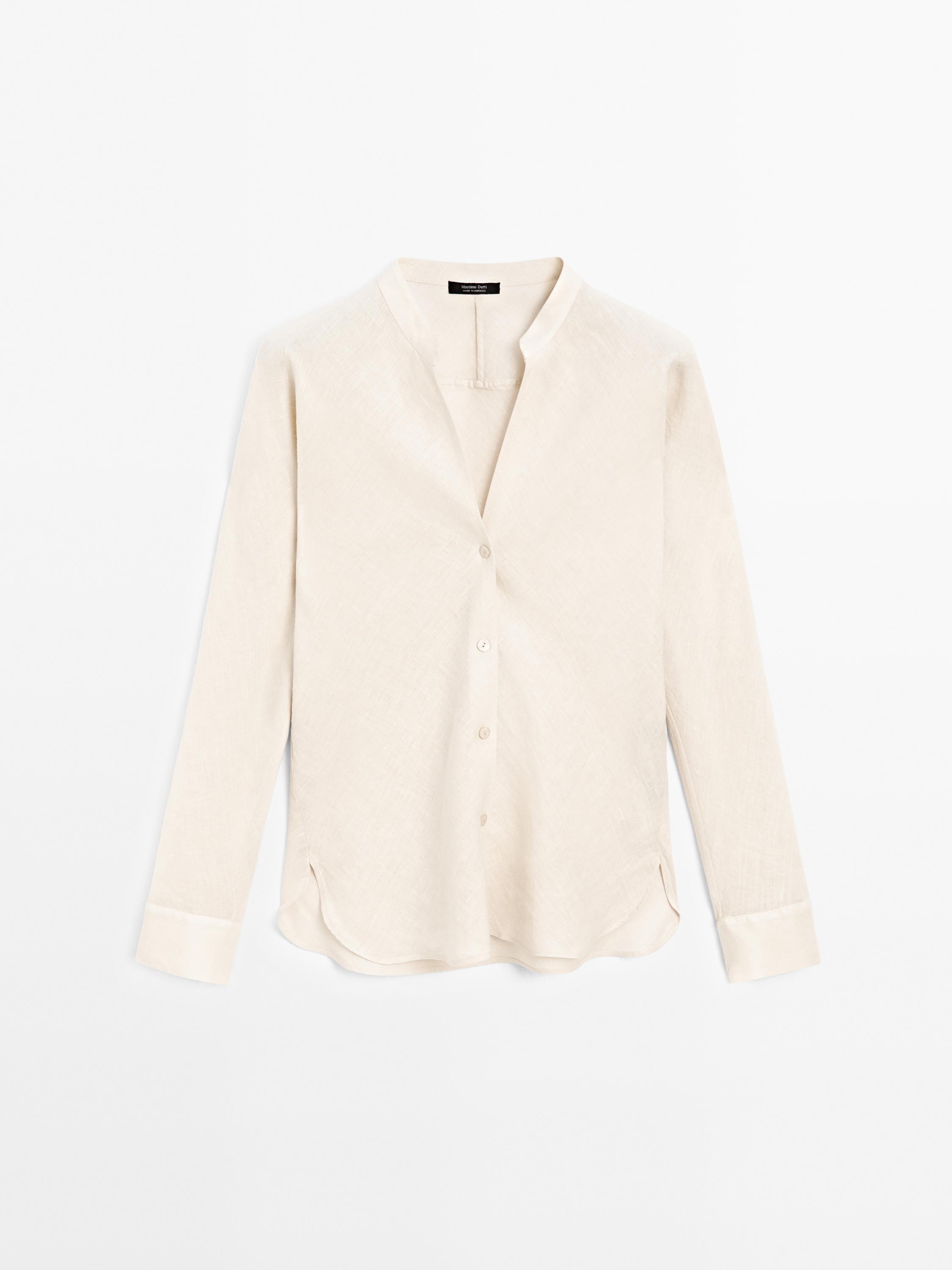 Flowing linen shirt with stand collar