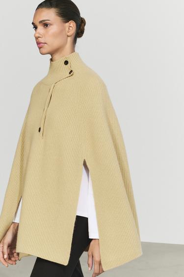 100% wool knit cape with button detail — OLIVE 8
