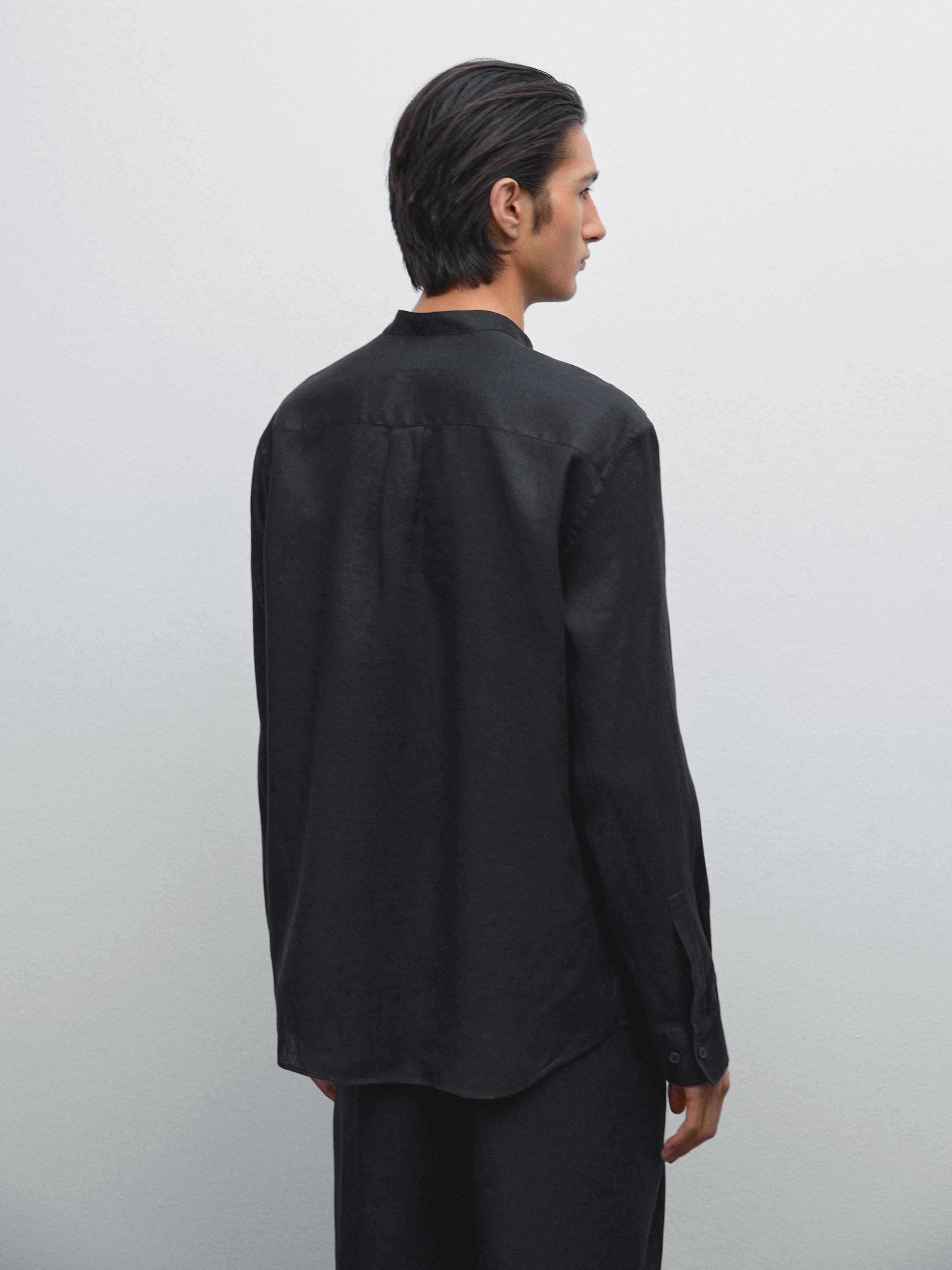 100% linen regular fit stand-up collar shirt
