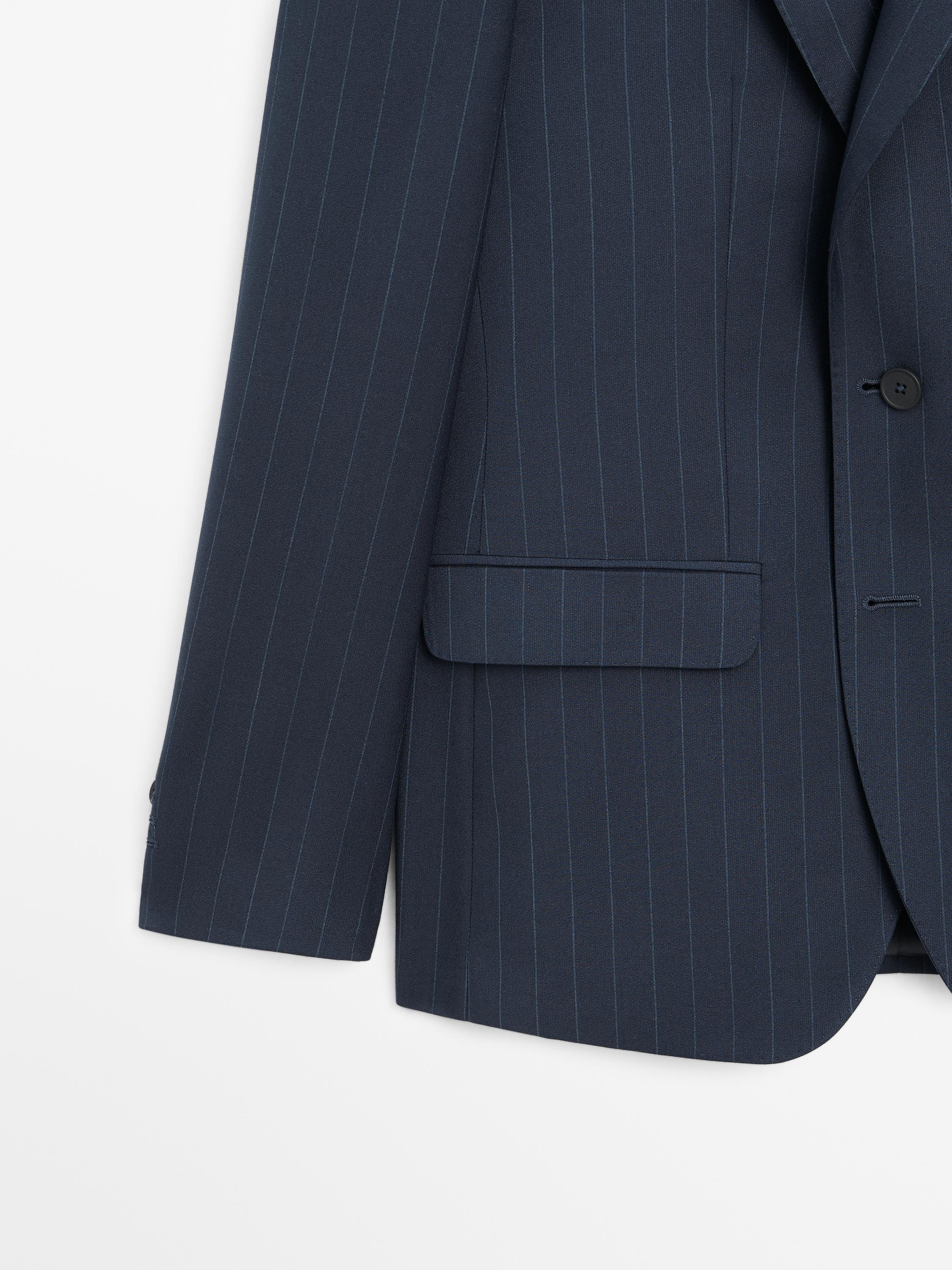 100% wool pinstriped suit blazer — NAVY BLUE