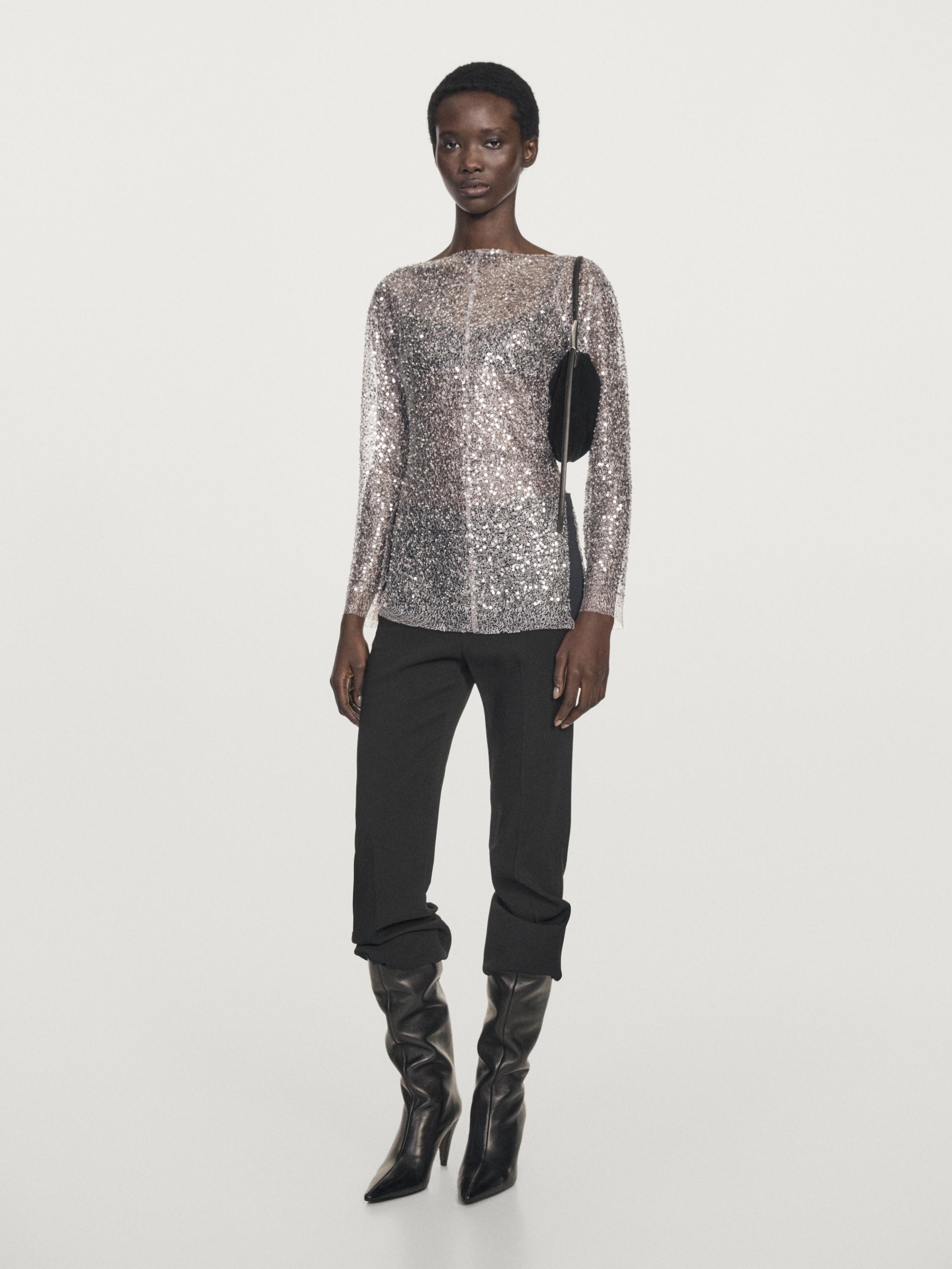 Sequinned blouse with cowl neck