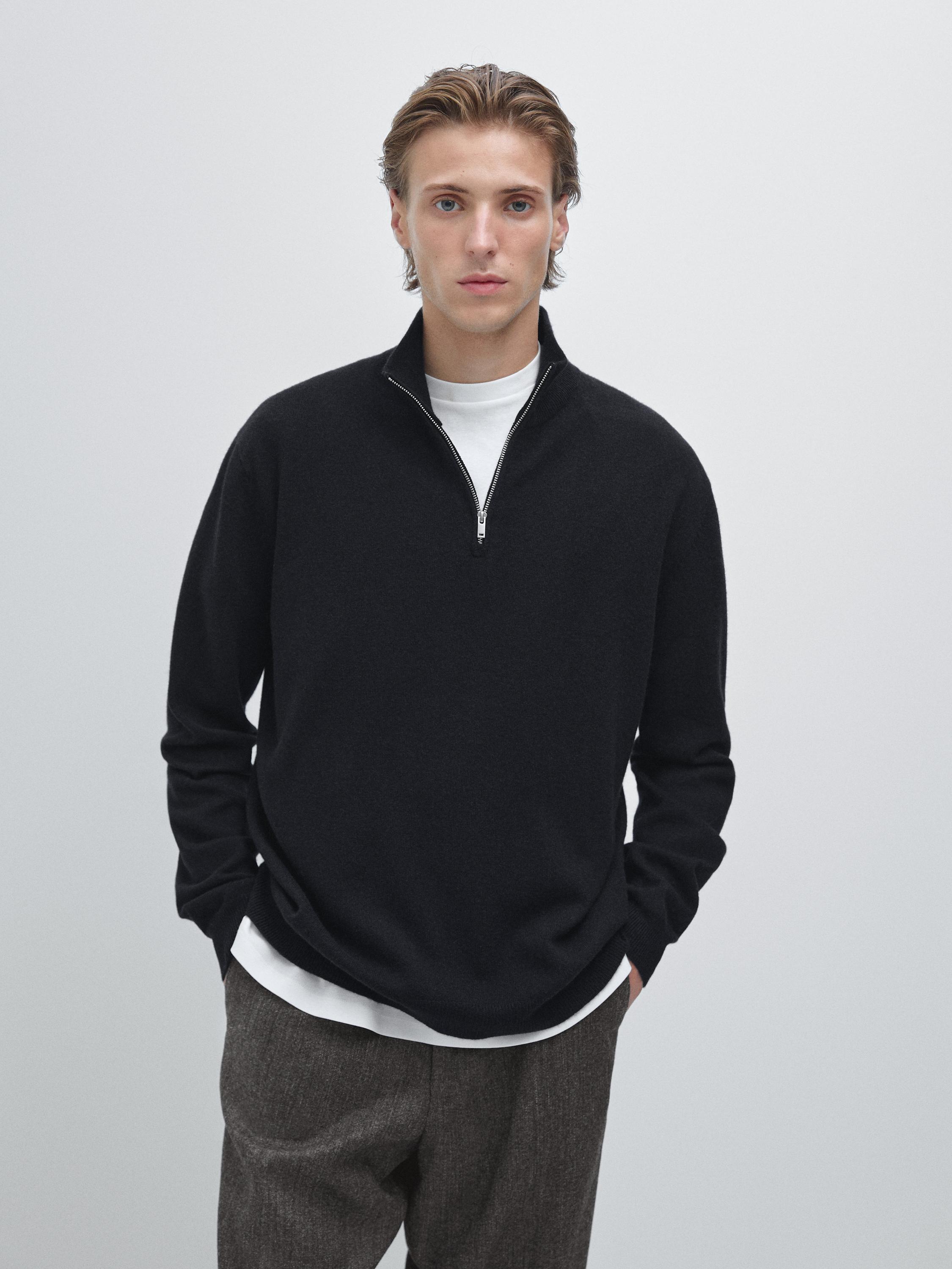 Mock neck knit sweater with zip