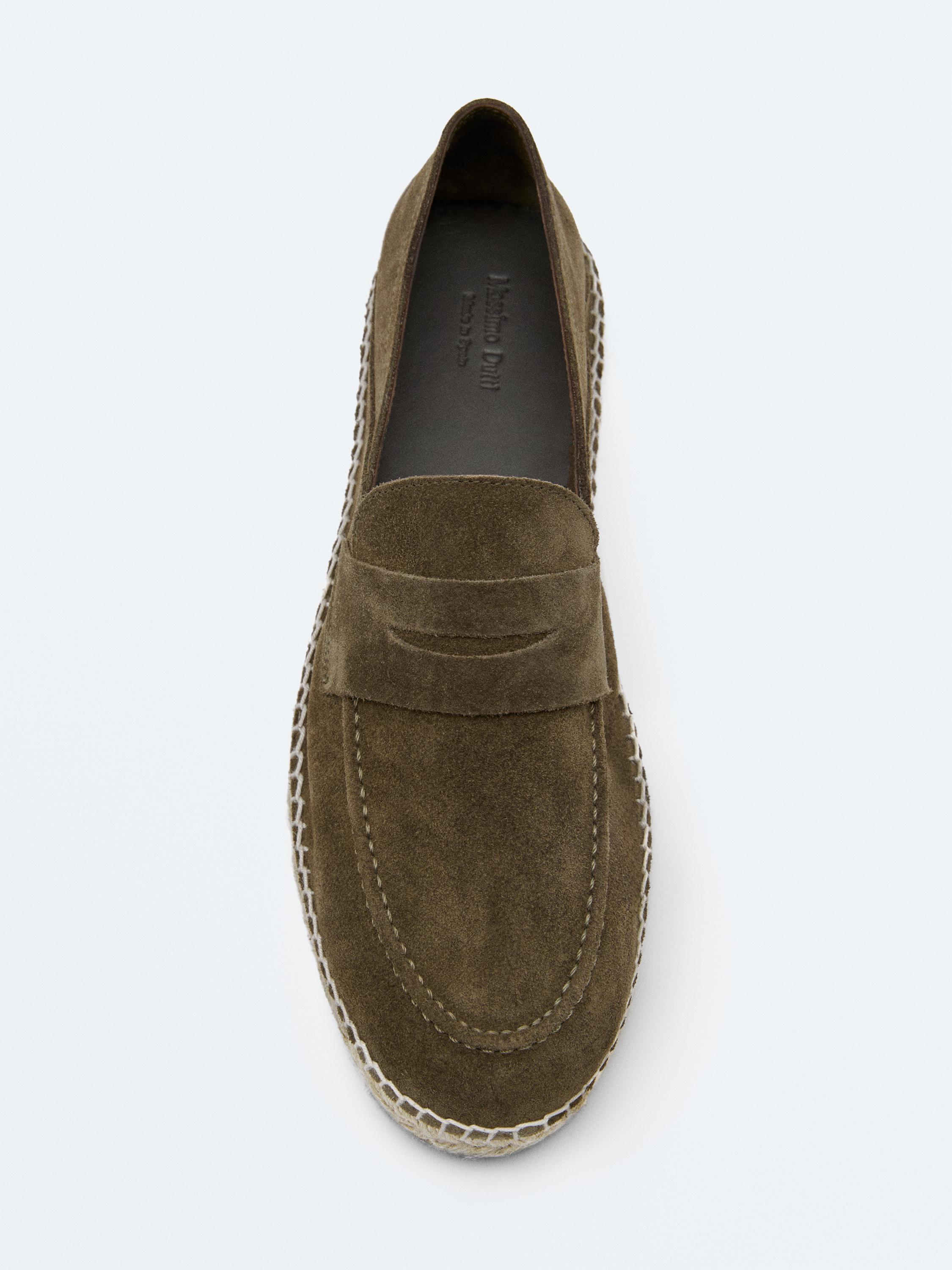 Split leather espadrilles with penny strap — KHAKI