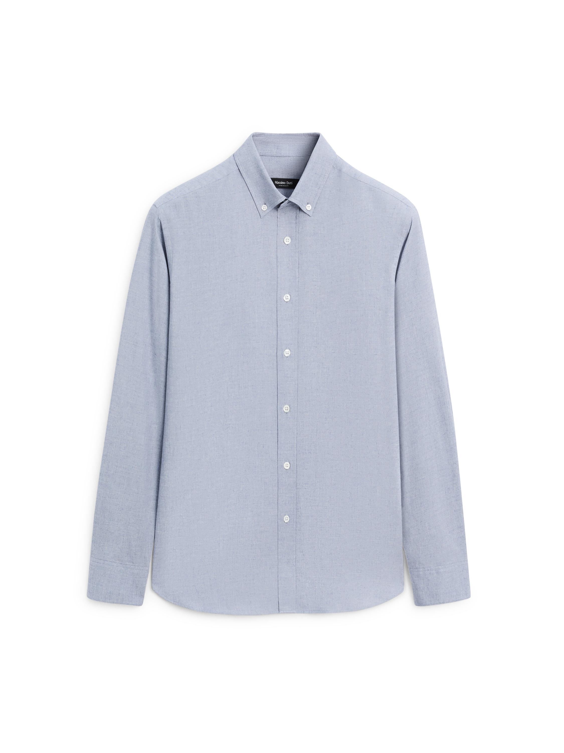 Regular-fit melange cotton shirt — BLUE