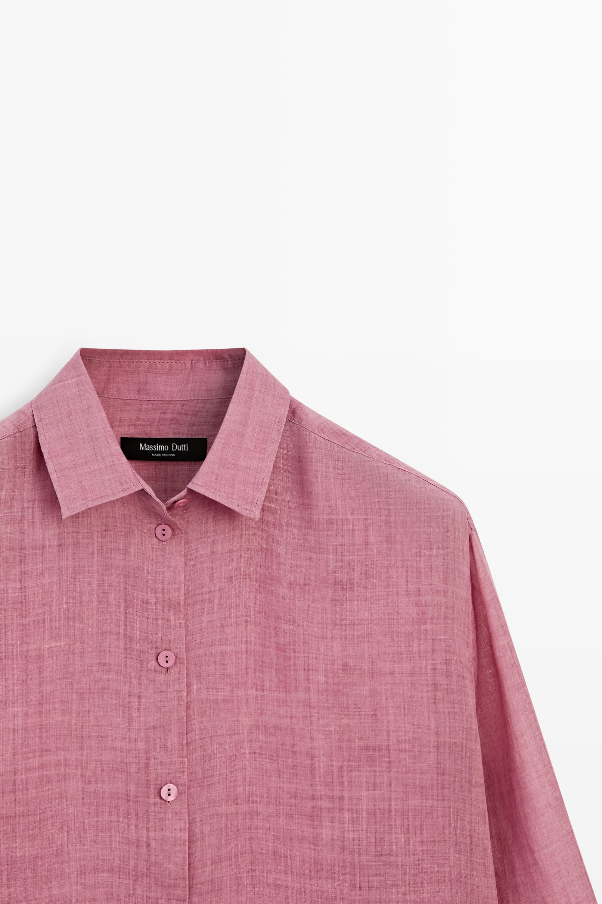 Flowing ramie blend shirt — RED MARL