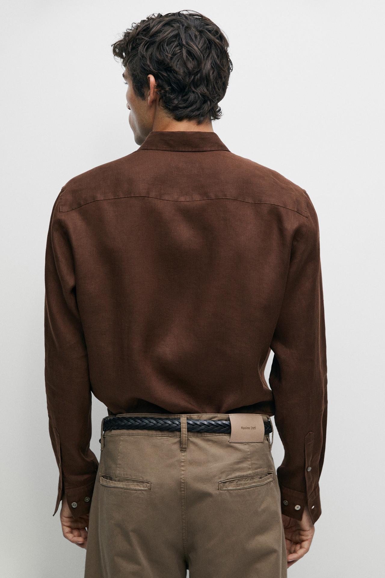 Regular fit 100% linen shirt — Chocolate