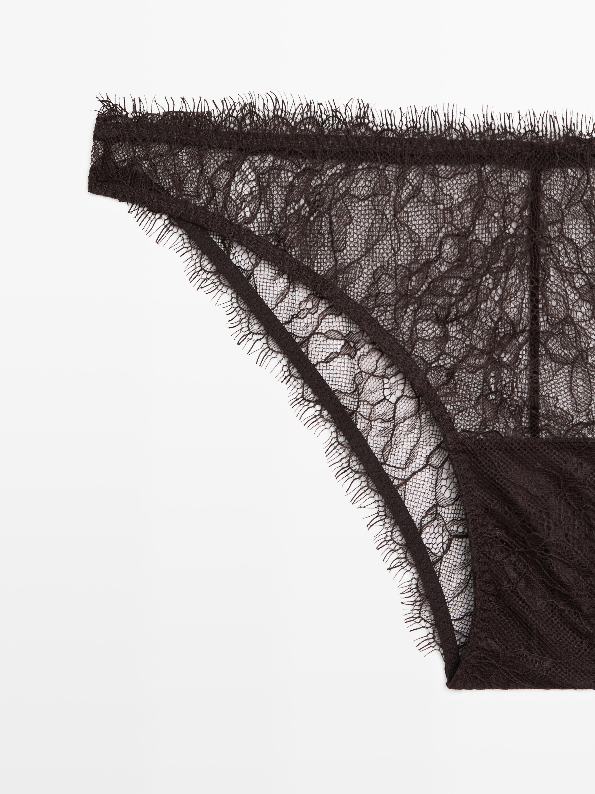 Floral lace briefs — BROWN