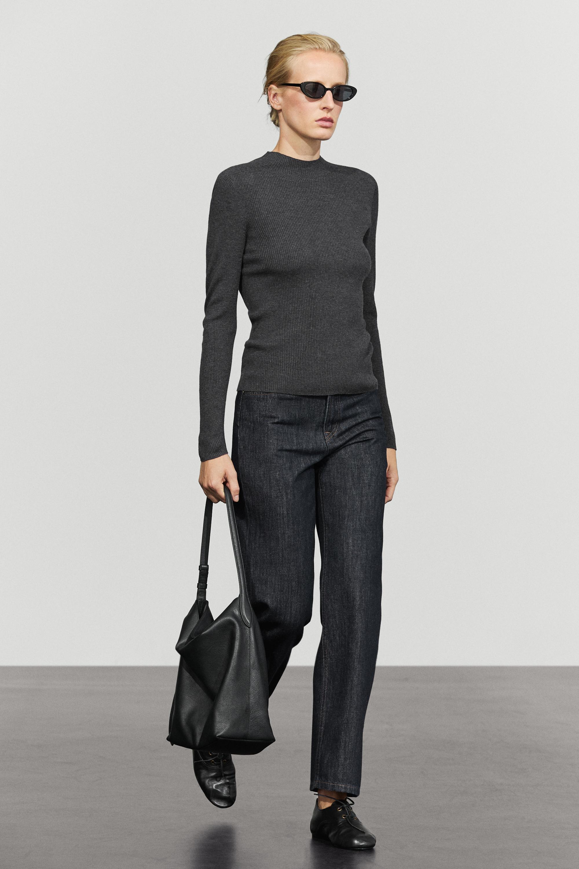 Ribbed knit mock turtleneck sweater — ANTHRACITE GREY