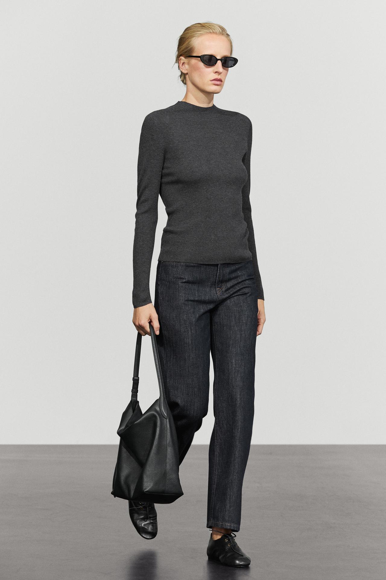 Mock turtleneck ribbed knit sweater — ANTHRACITE GREY
