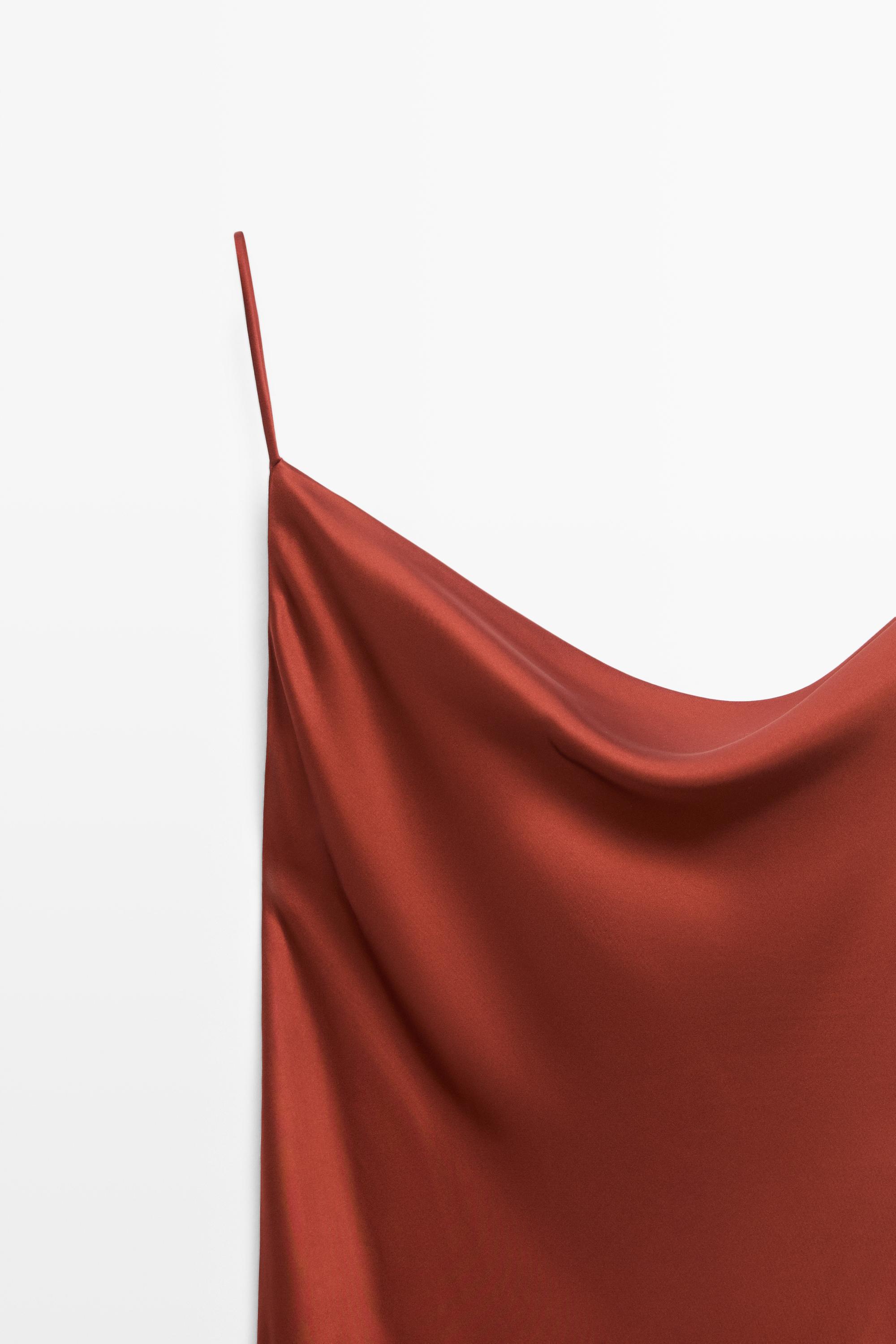 Flowing satin finish midi dress — BURNT ORANGE