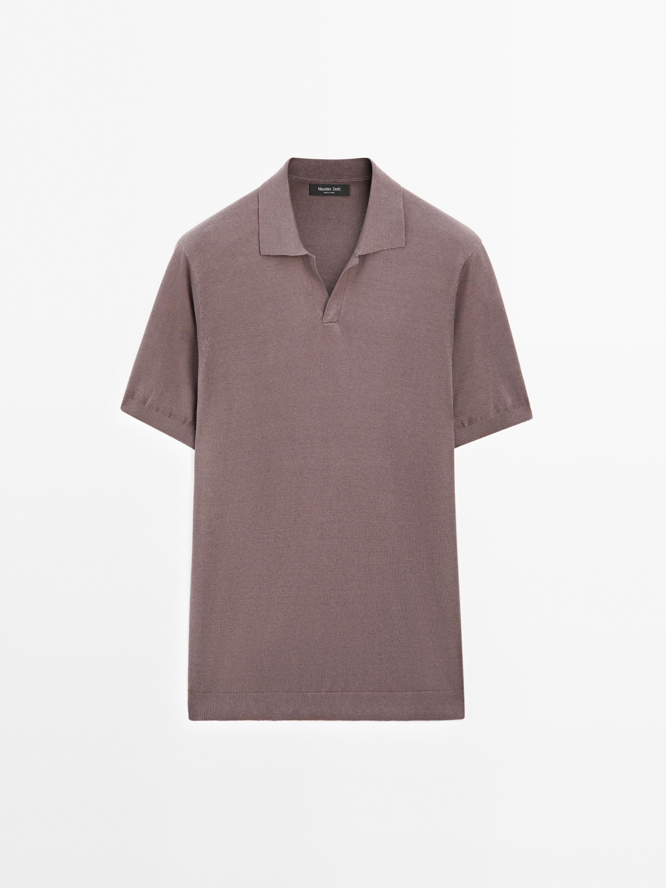 V-neck knitted polo shirt with linen