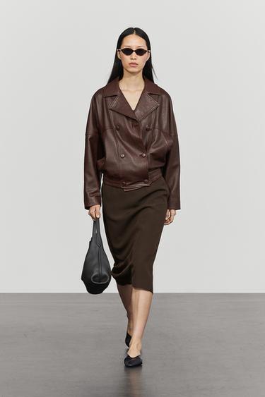 Nappa leather bomber jacket — BROWN 1