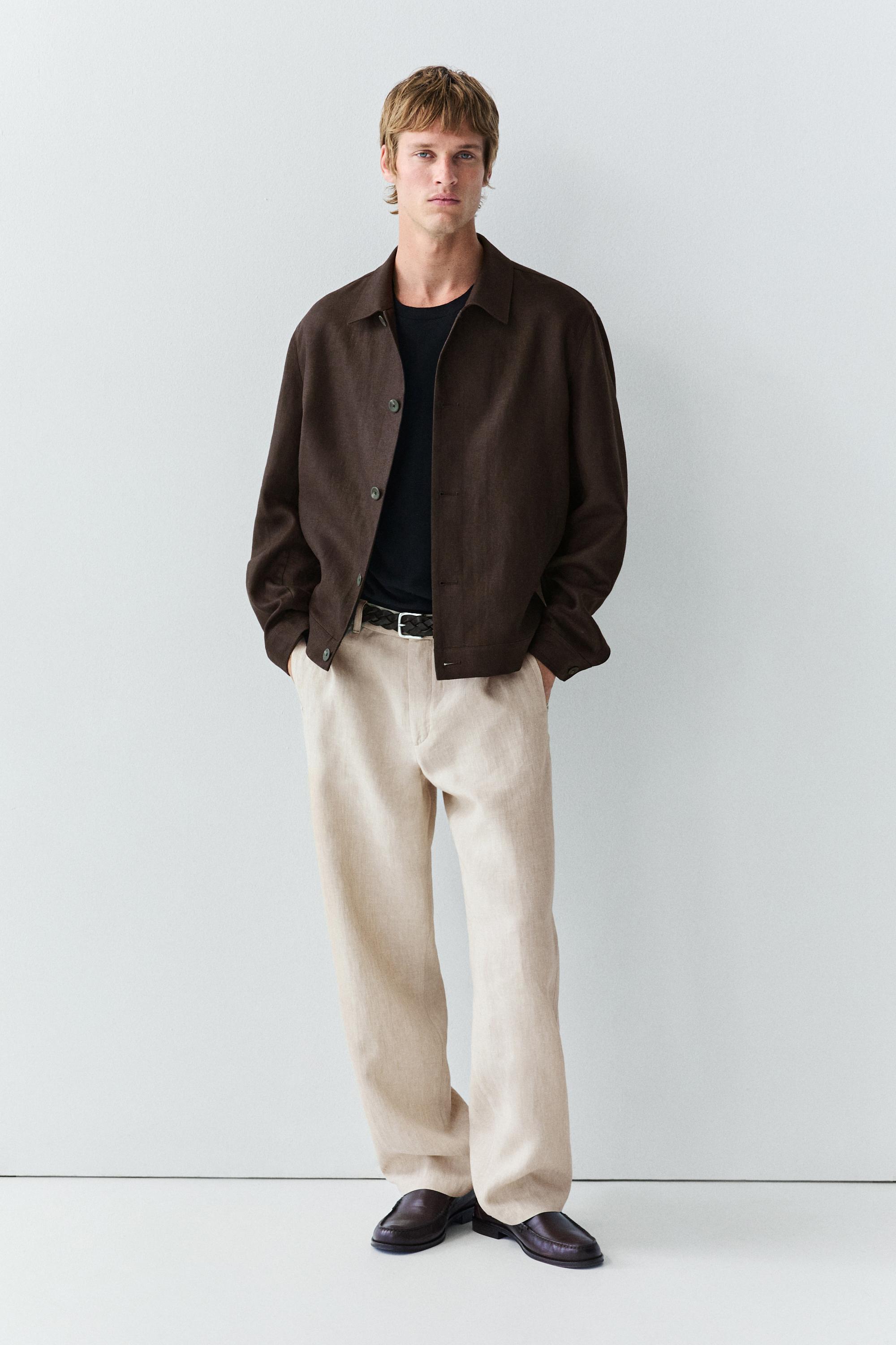 100% linen total look overshirt — BROWN