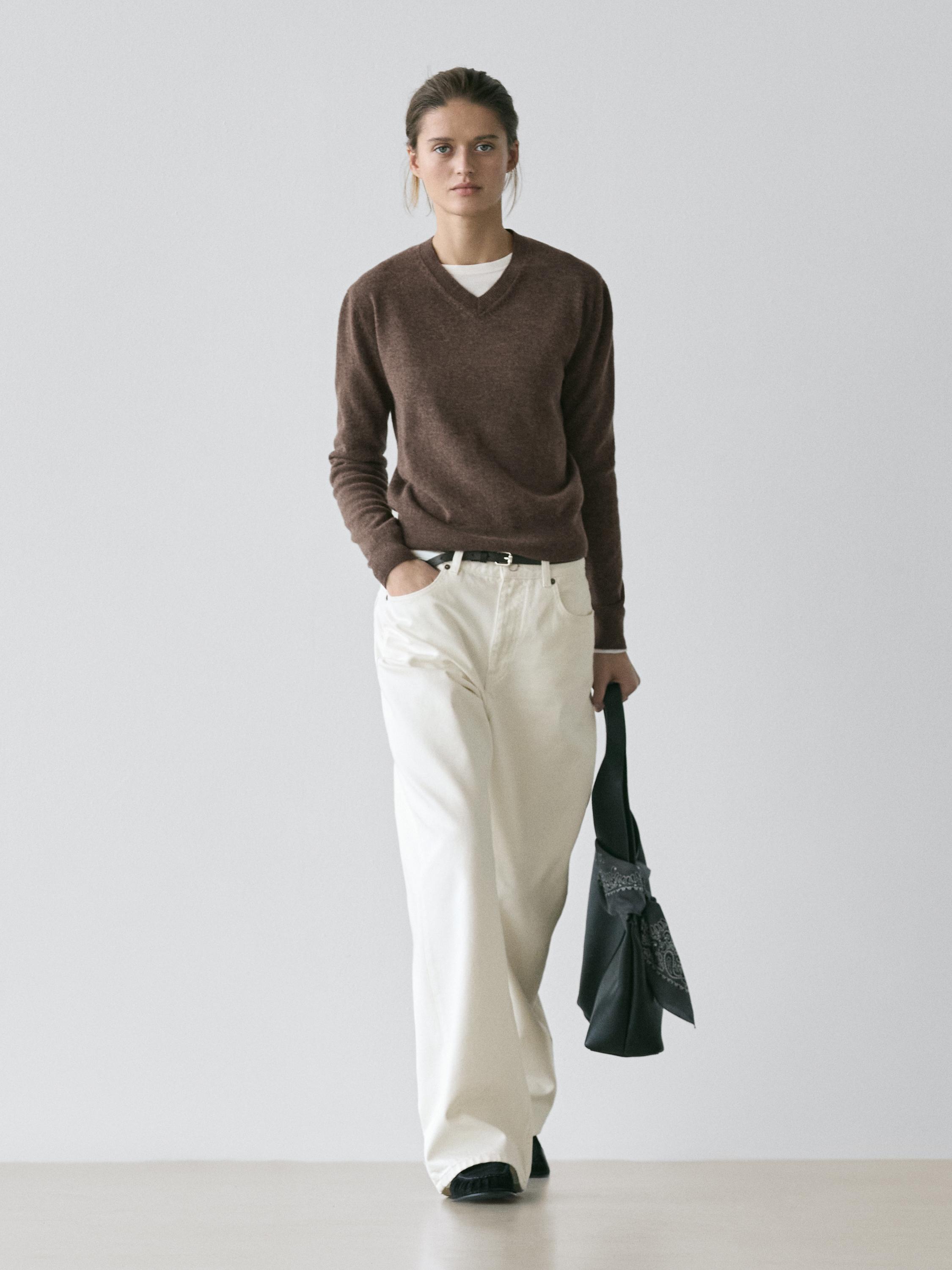 Jersey punto cuello pico mezcla lana