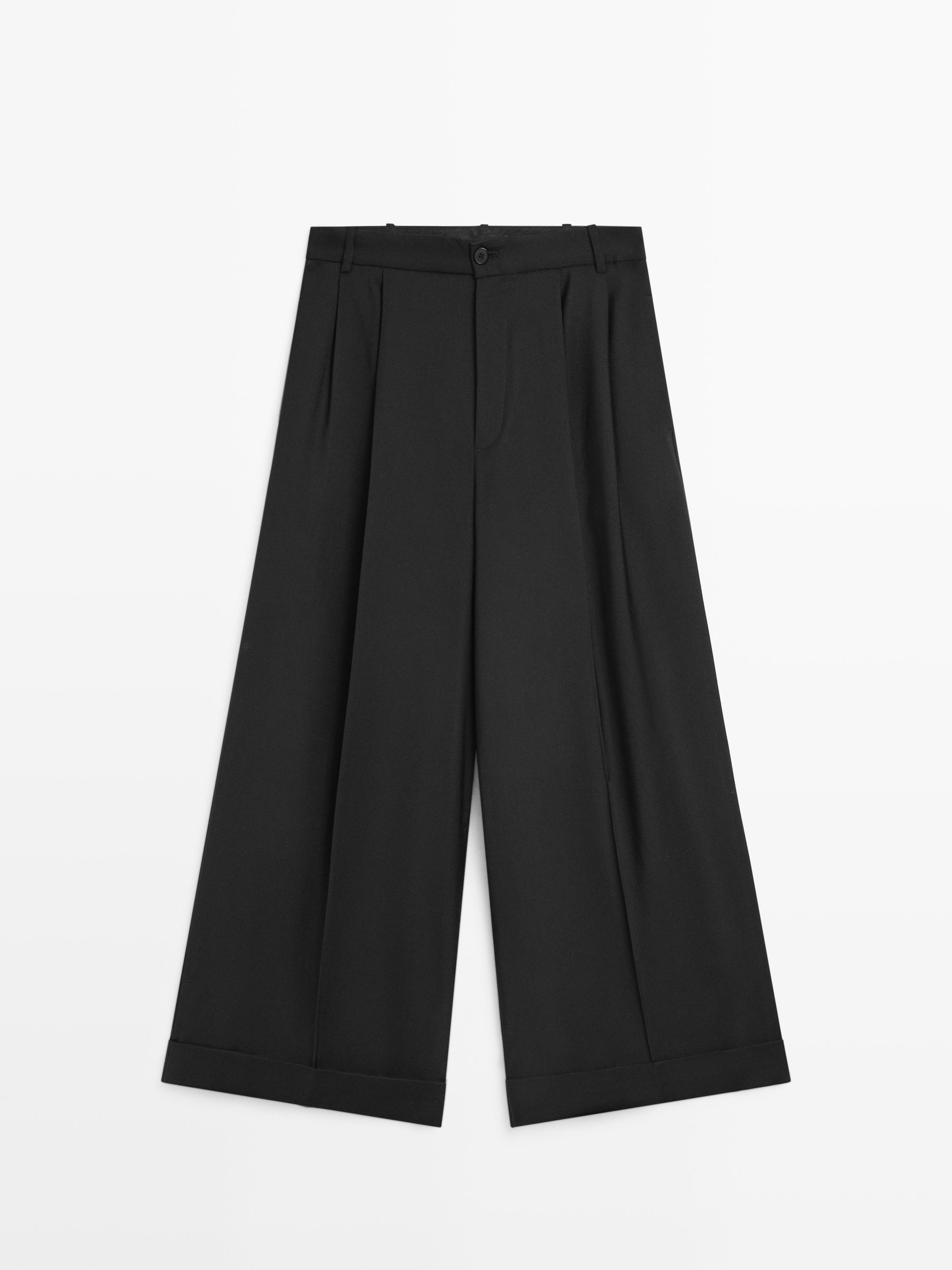 Flowing trousers with darts — BLACK