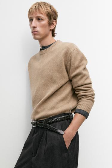 Wool blend round neck knit sweater — CAMEL 8