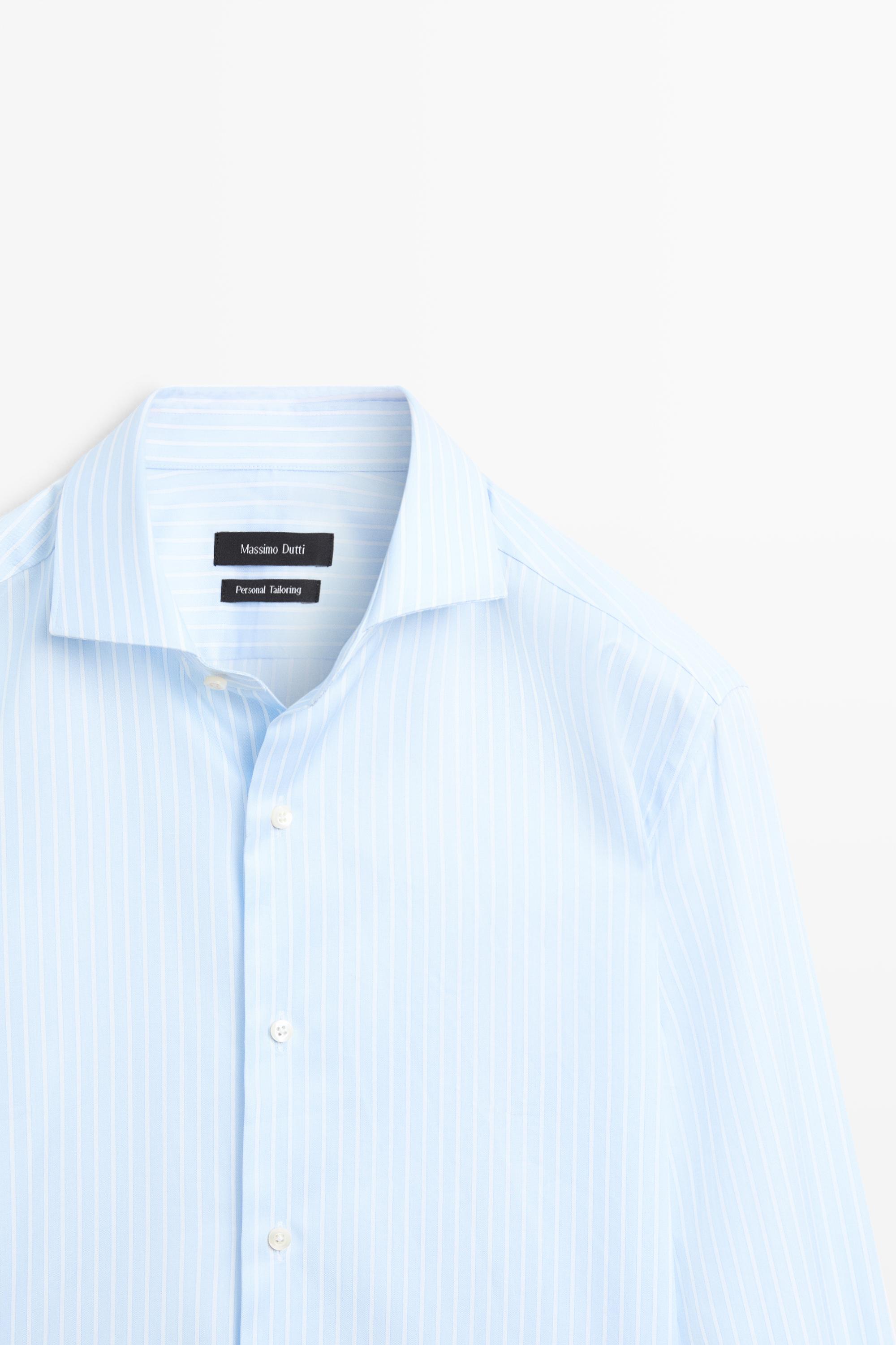 Slim fit striped 100% cotton shirt — SKY BLUE
