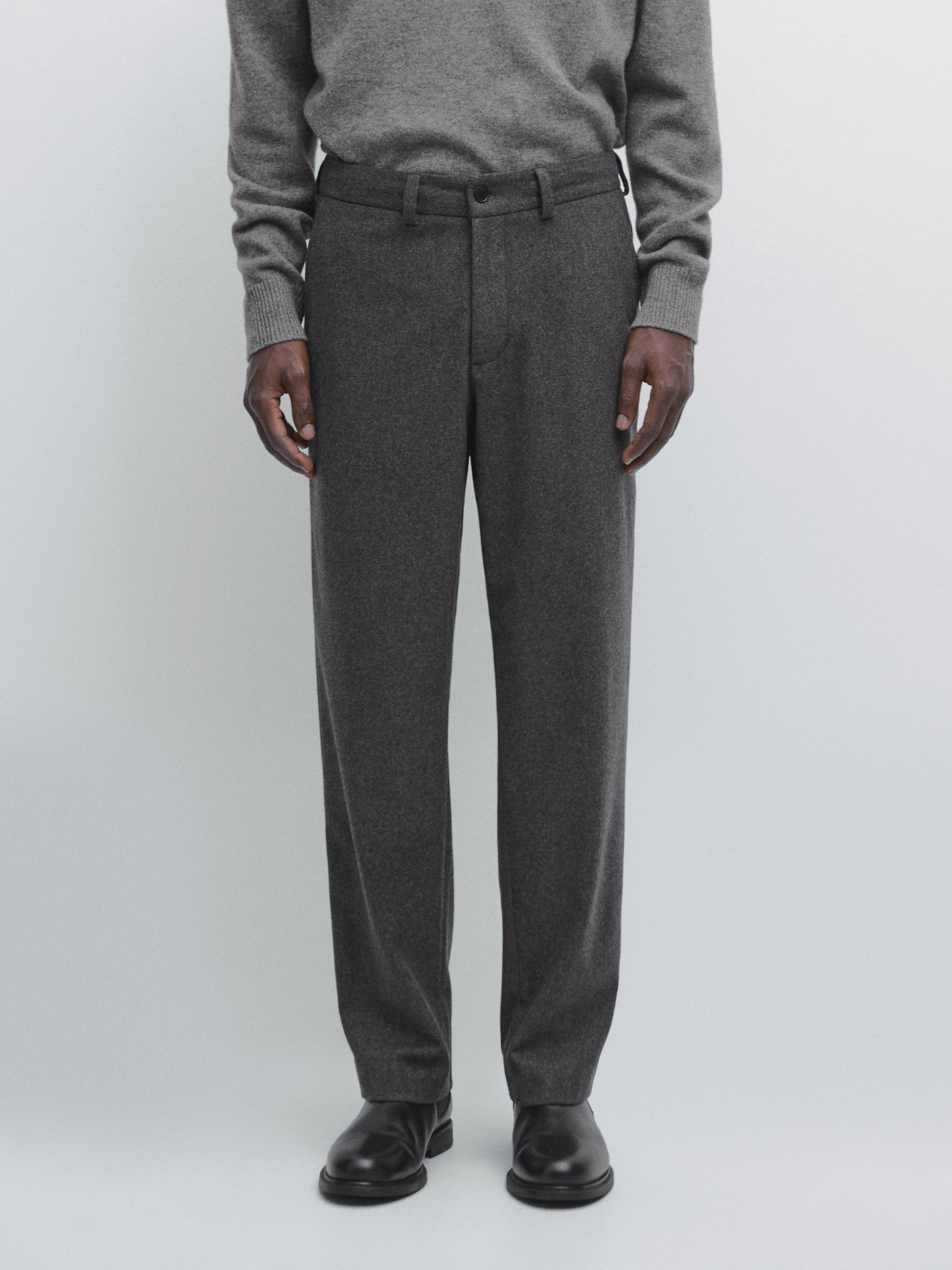 Wool blend flannel trousers — GREY