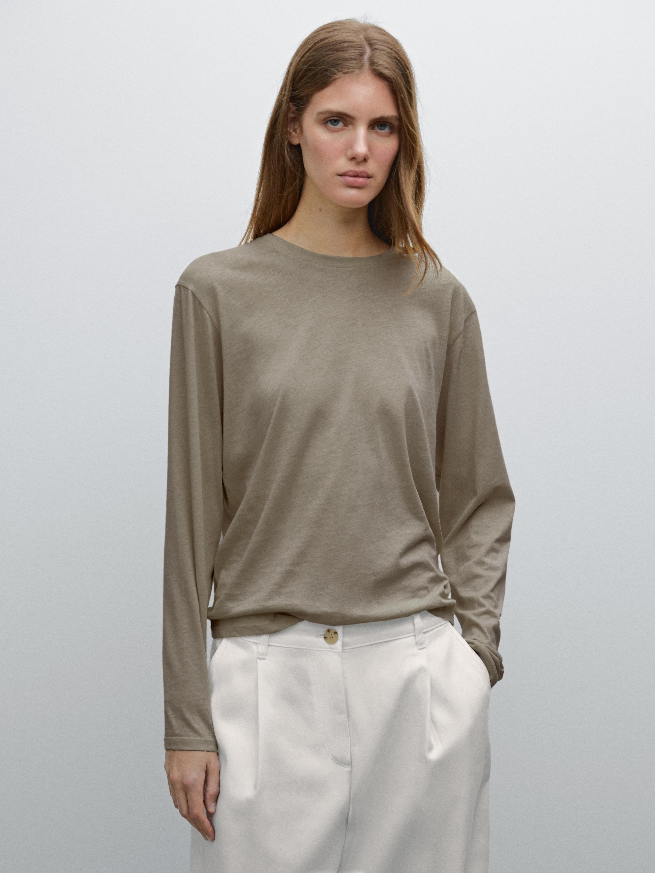 Slim-fit cotton T-shirt with long sleeves