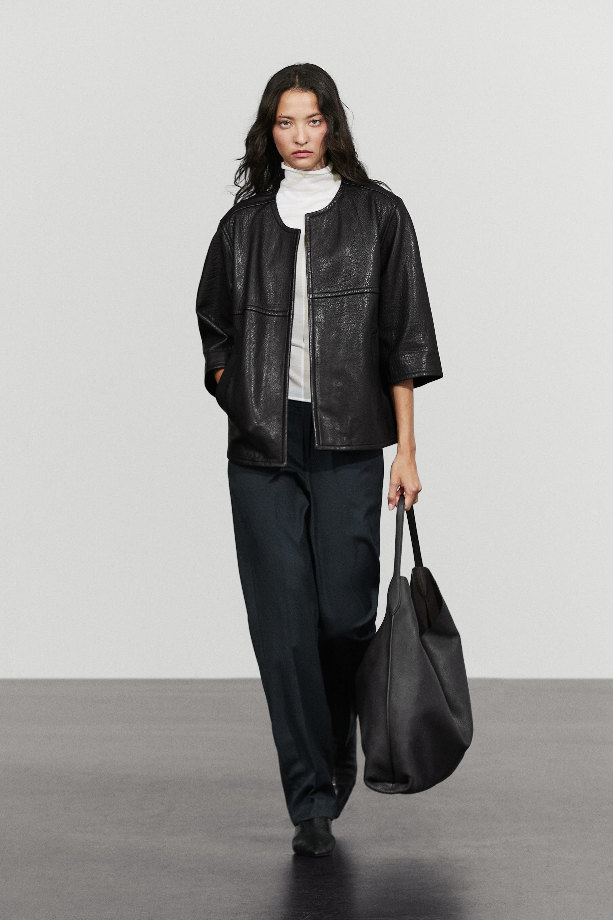 Cropped nappa leather jacket