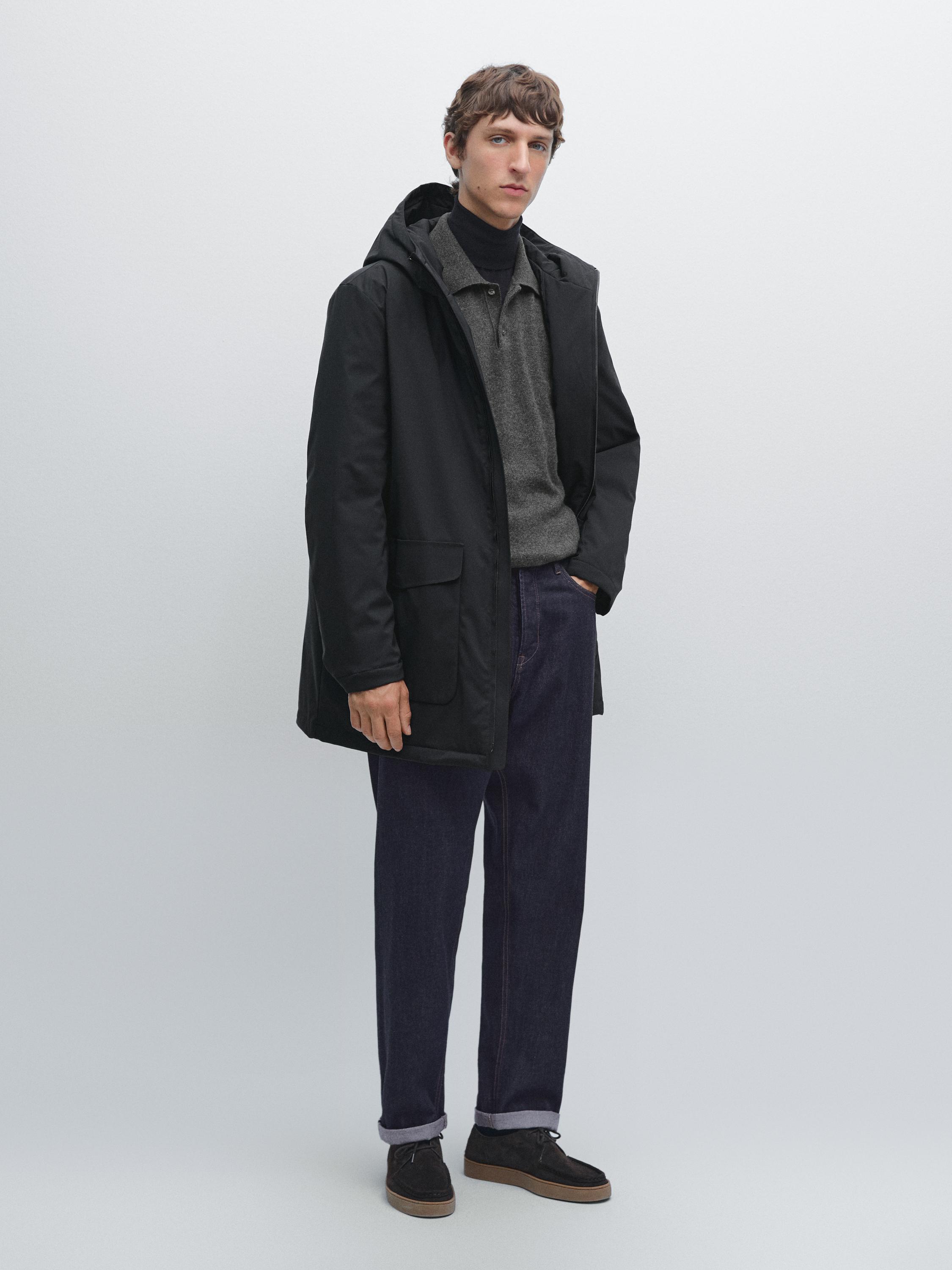 Parka mezcla plumón water repellent · Azul Marino · Prenda Exterior Tejido Massimo Dutti