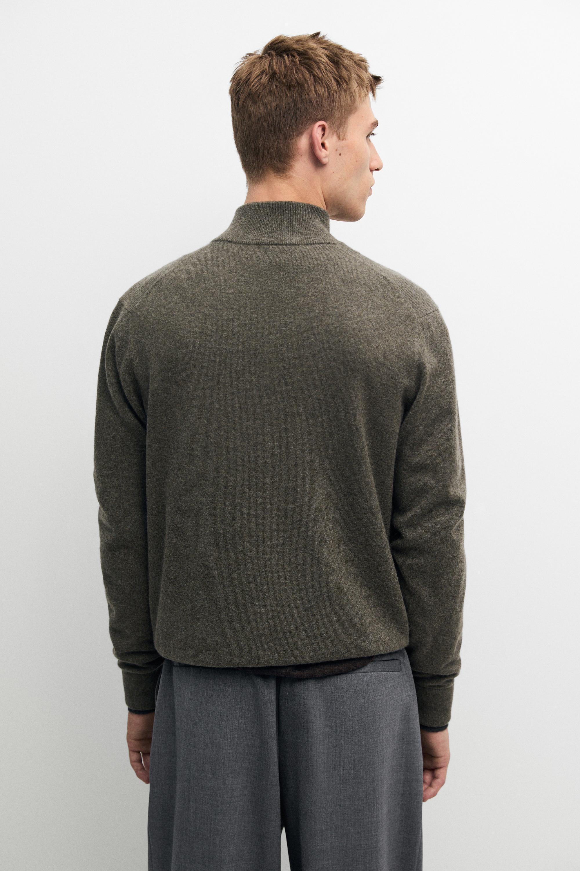 100% cashmere zip-up knit cardigan — GREENISH