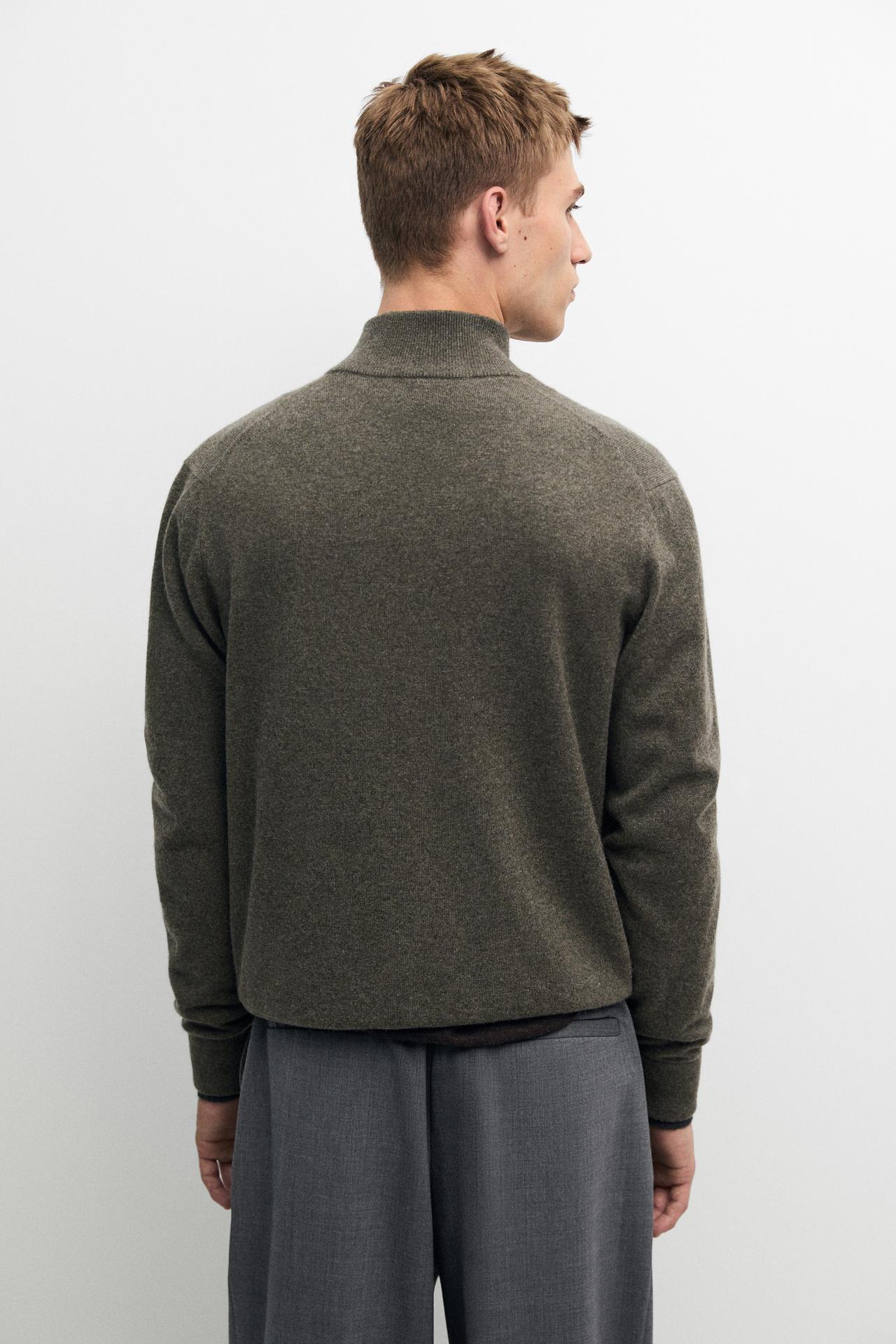 100% cashmere zip-up knit cardigan — GREENISH