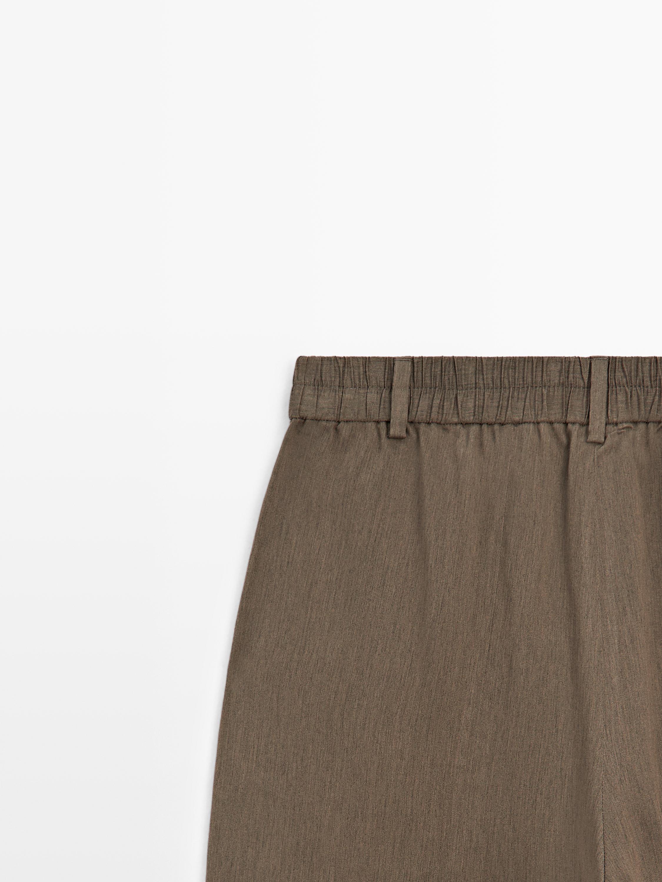 Flowing trousers with elasticated waistband — DARK GREEN