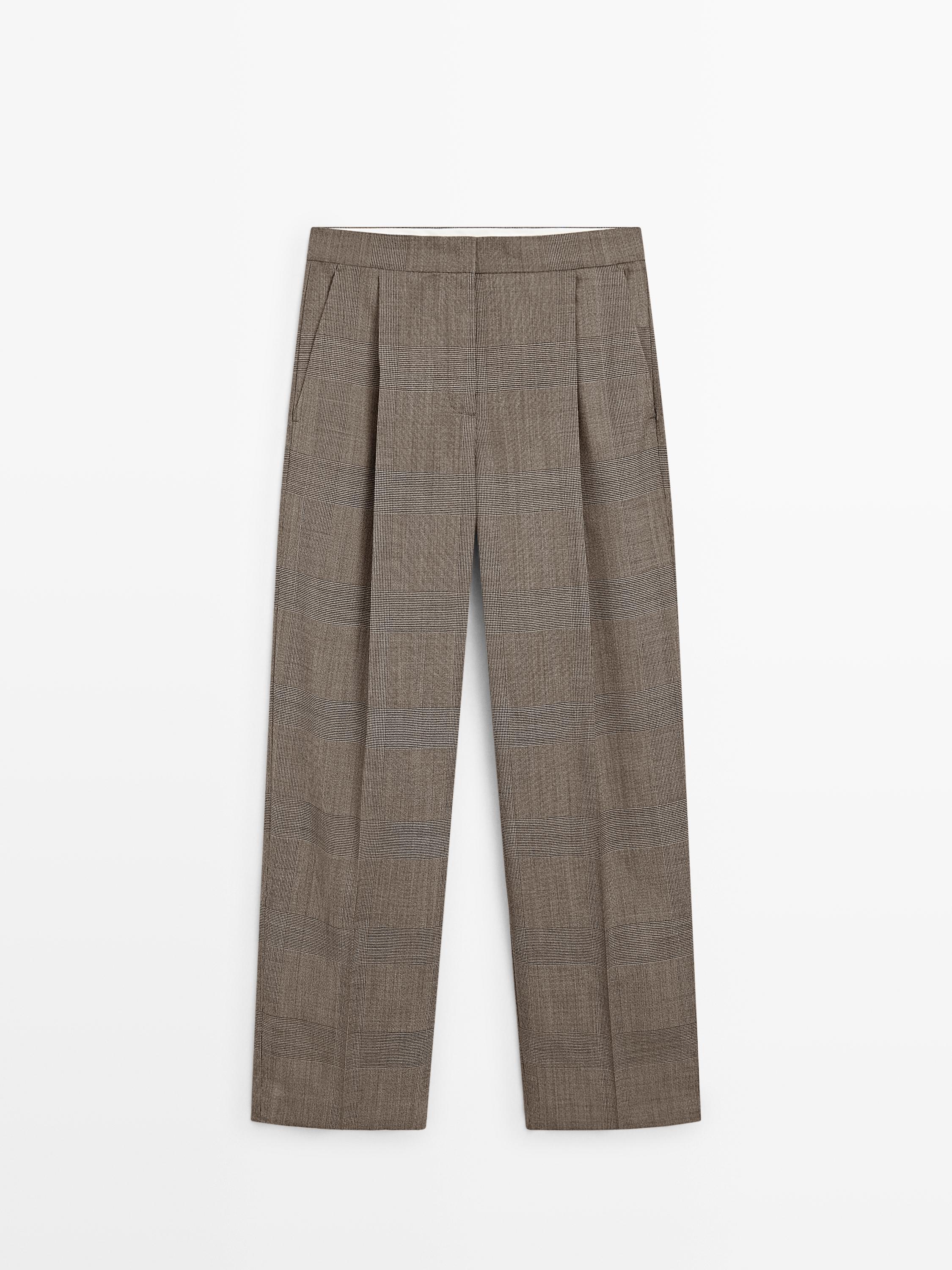 Check wool suit trousers — BEIGE