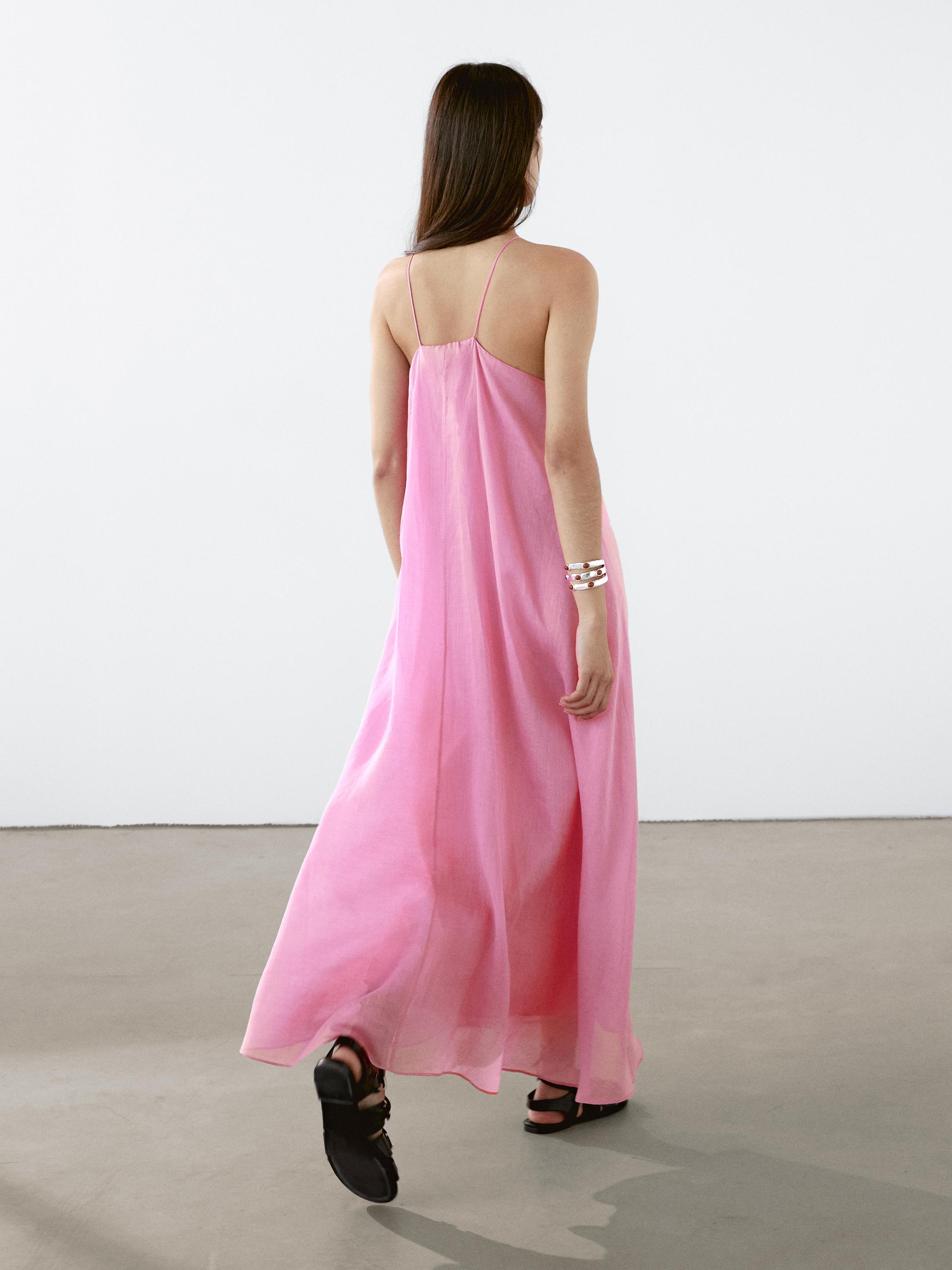 Long gathered halter neck dress