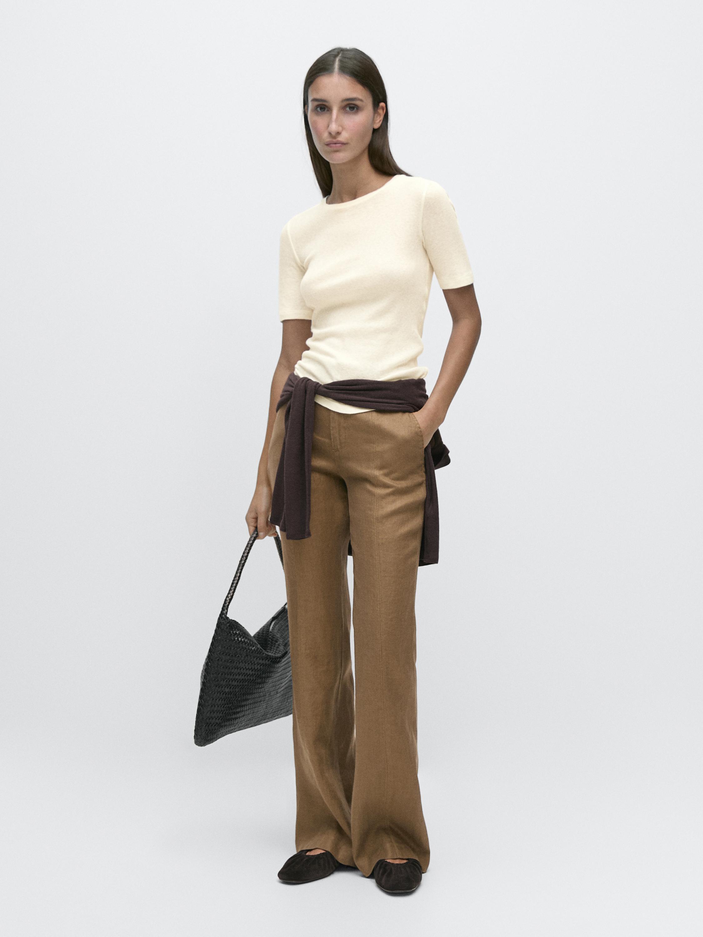 Pantalon kick flare 100 % lin